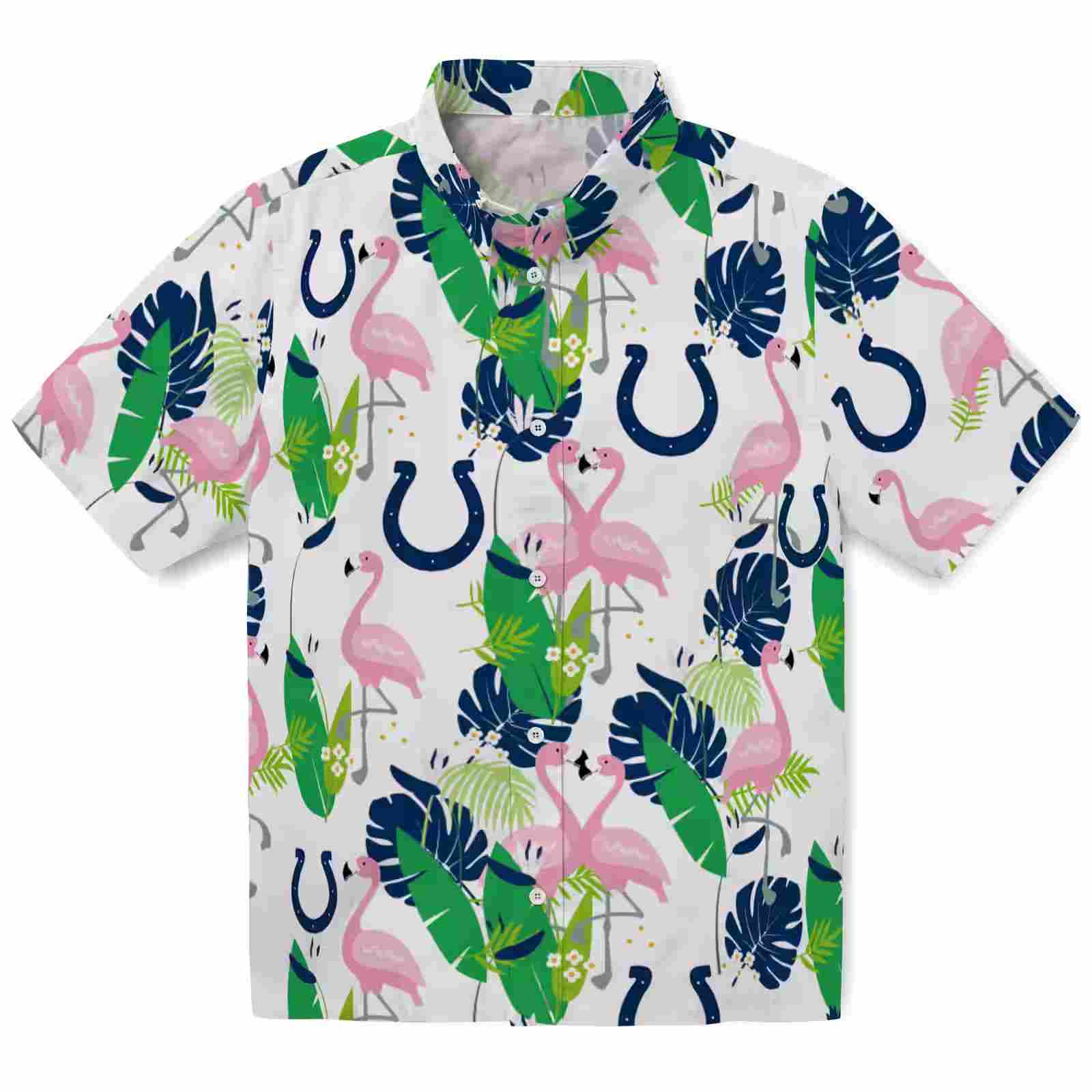 Indianapolis Colts Flamingo Foliage Blue Green Hawaiian Shirt