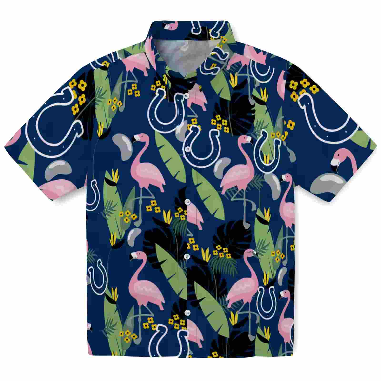 Indianapolis Colts Flamingo Leaves Blue Hawaiian Shirt