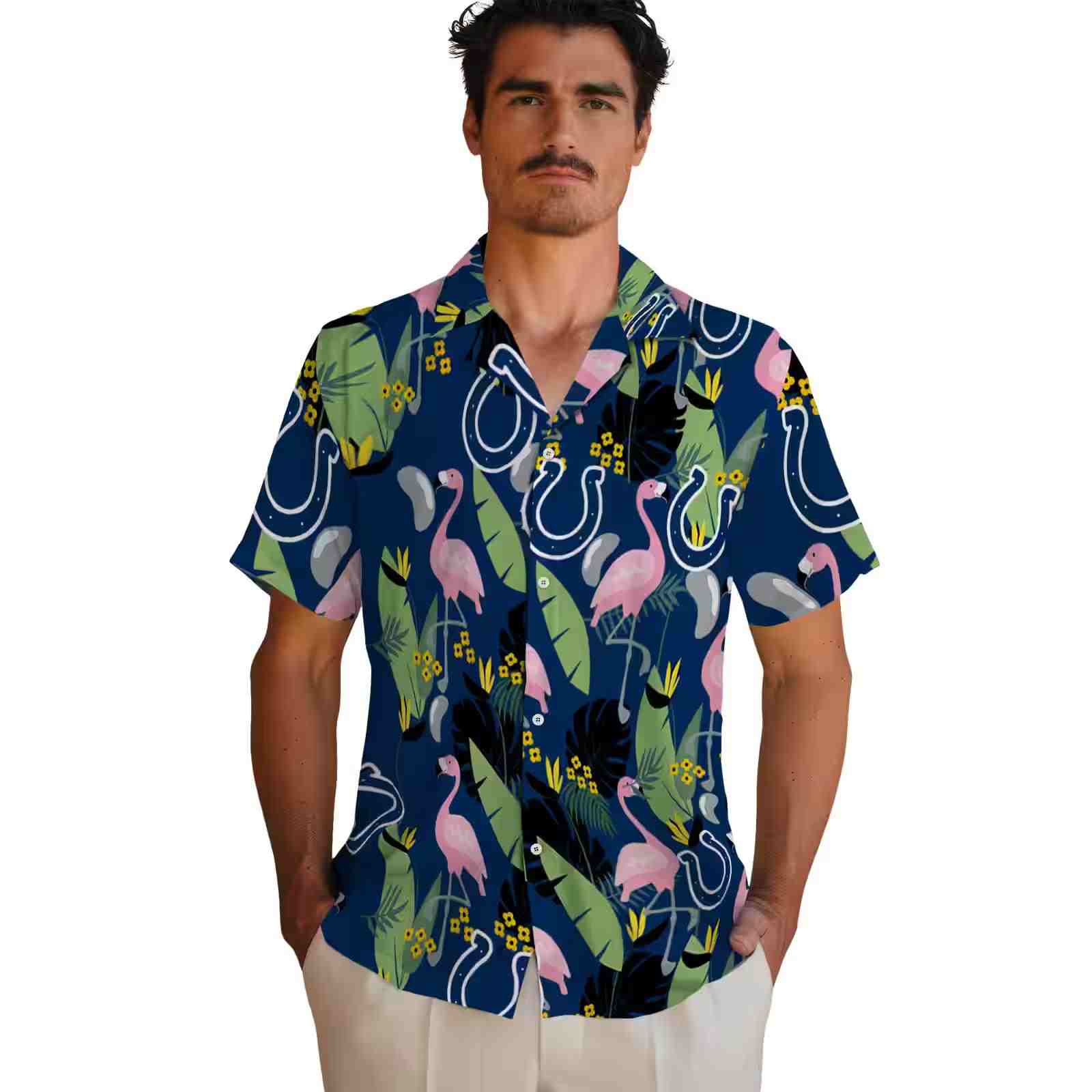 indianapolis colts flamingo leaves blue hawaiian shirt fashion forward