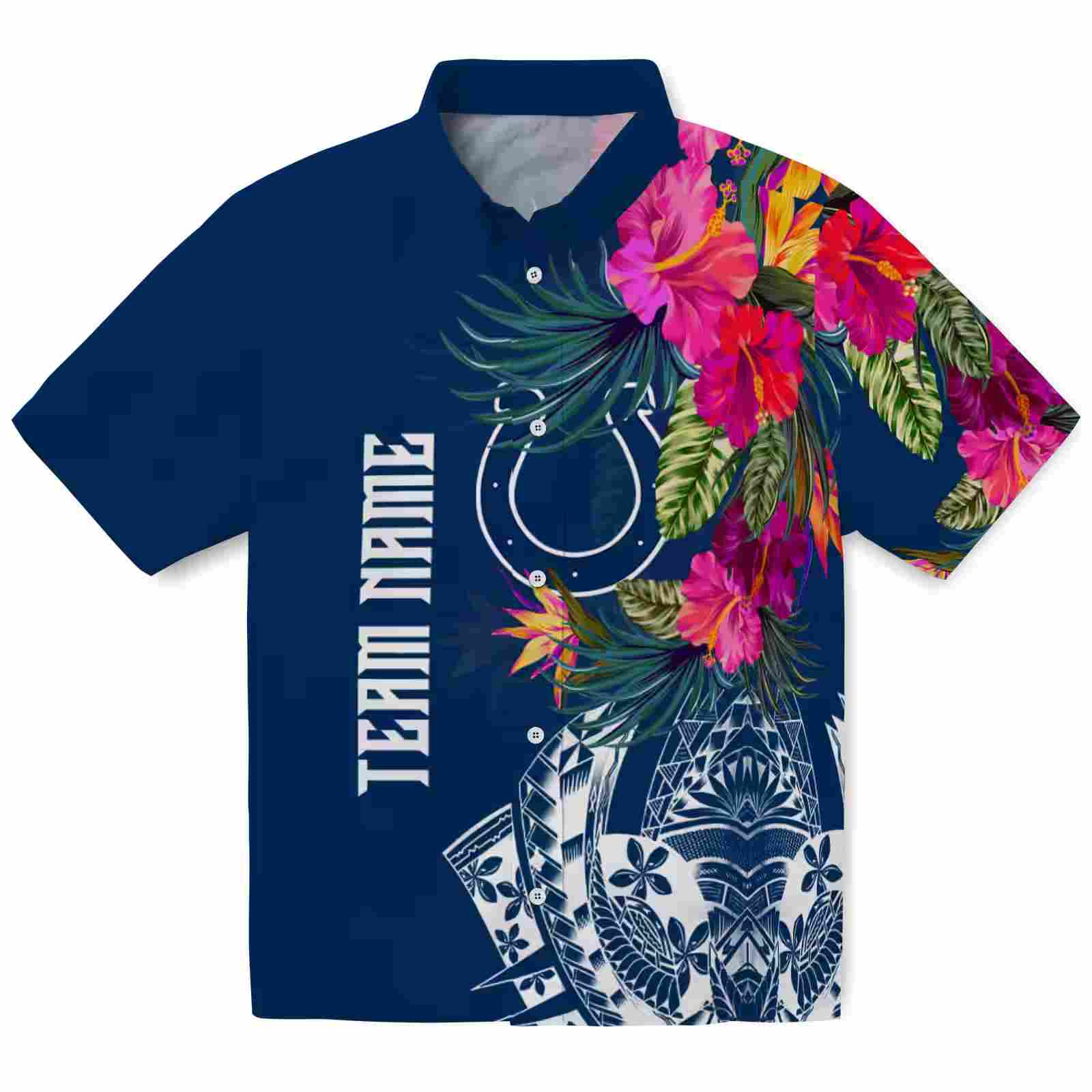 Indianapolis Colts Floral Polynesian Blue Hawaiian Shirt