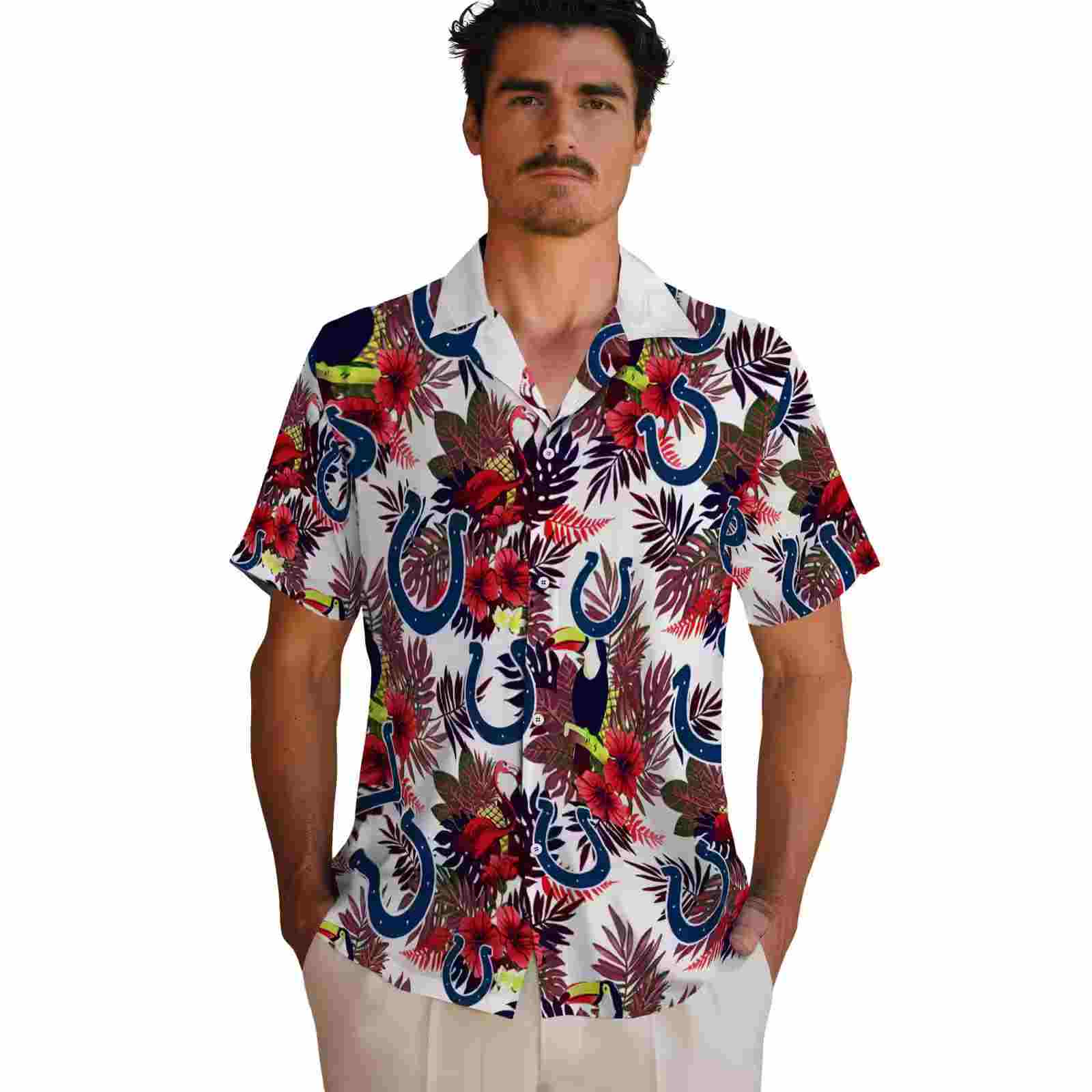 indianapolis colts floral toucan blue red hawaiian shirt fashion forward