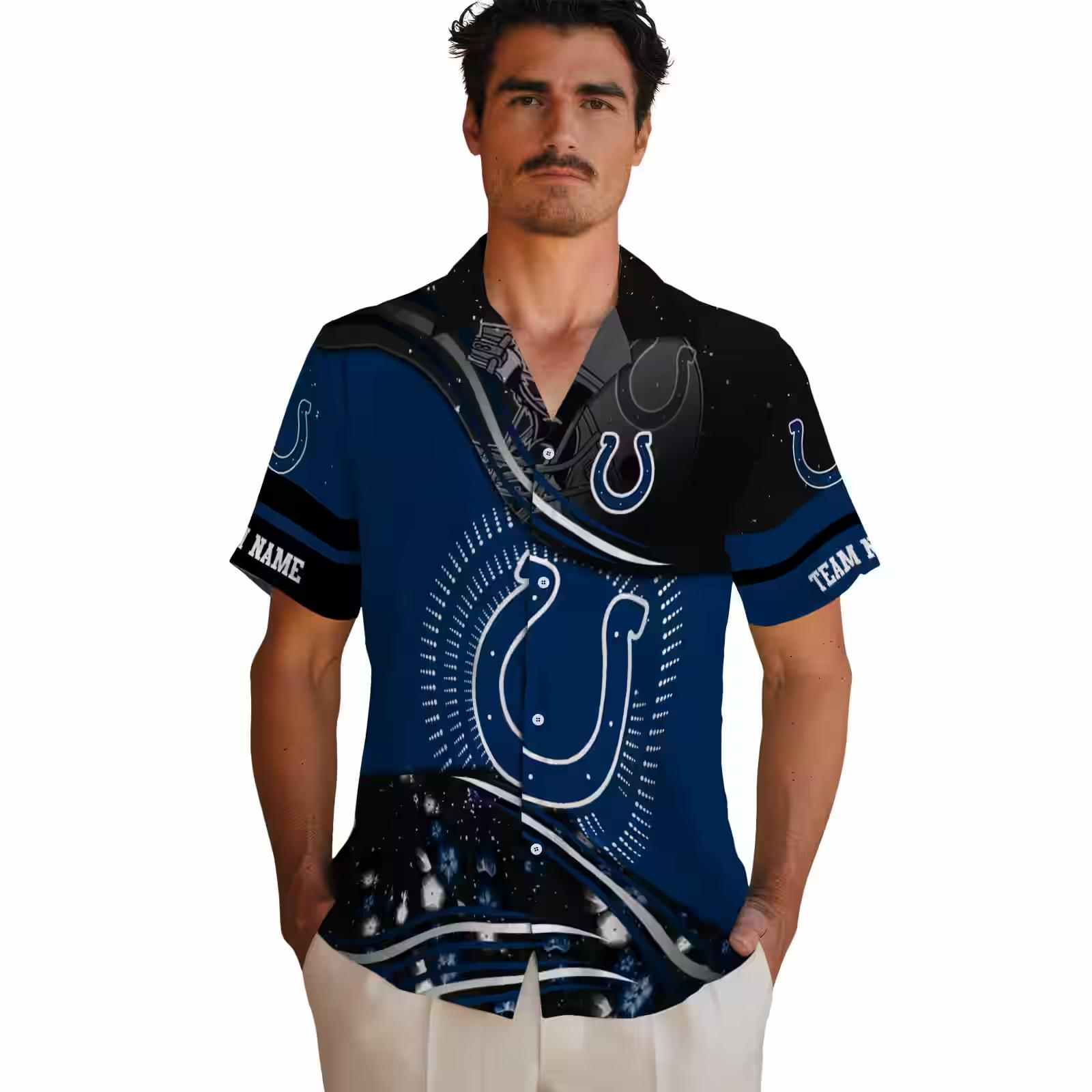 indianapolis colts football wave blue black hawaiian shirt fashion forward