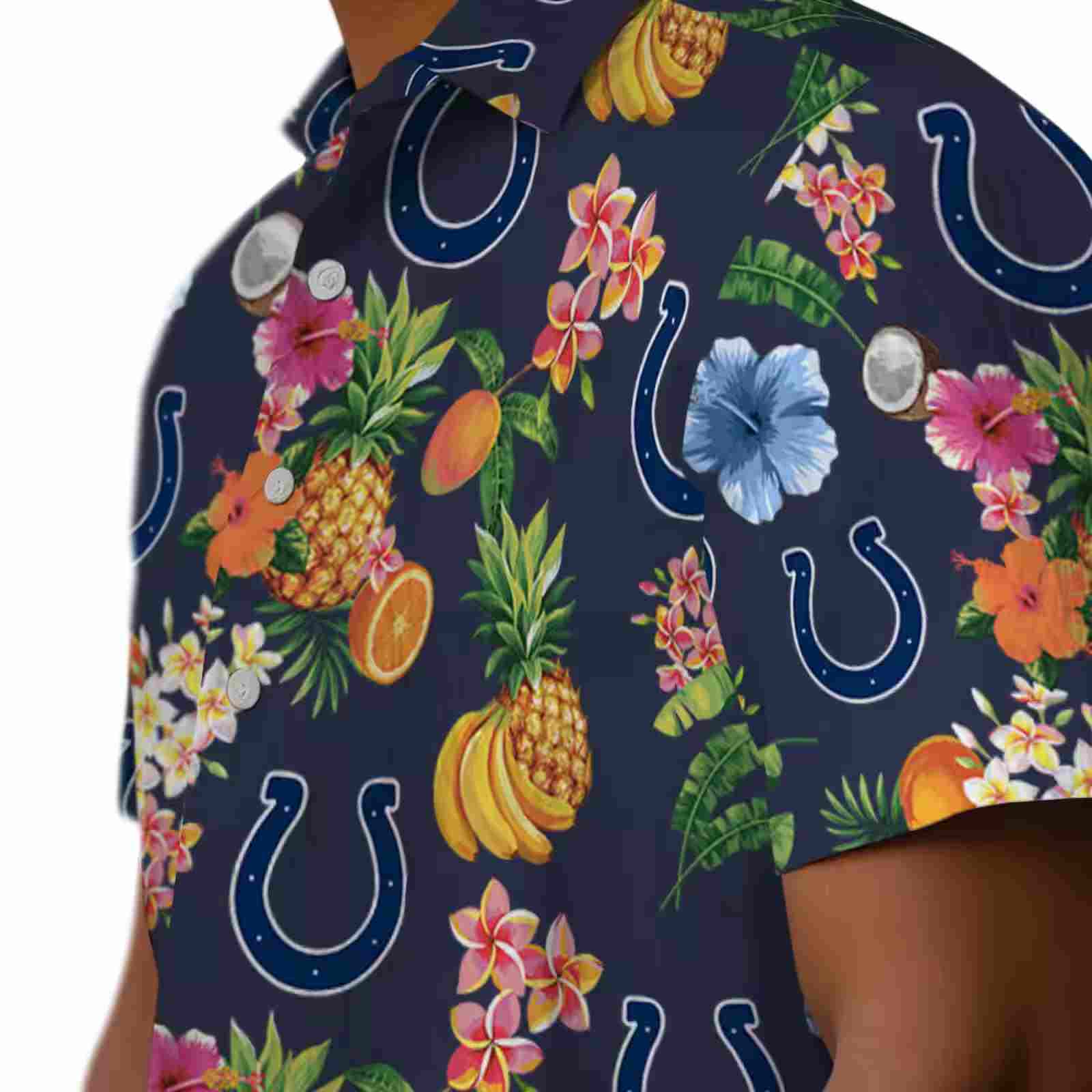 indianapolis colts hibiscus and fruit navy blue hawaiian shirt trendy