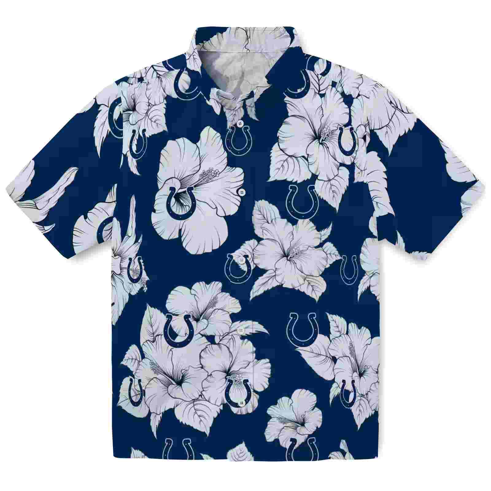 Indianapolis Colts Hibiscus Blooms Blue White Hawaiian Shirt