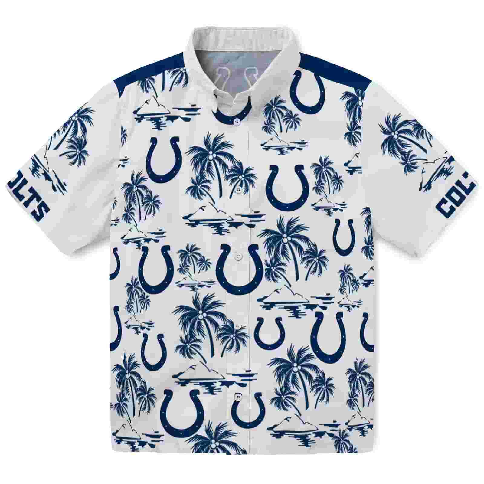 Indianapolis Colts Palm Island Print Blue White Hawaiian Shirt