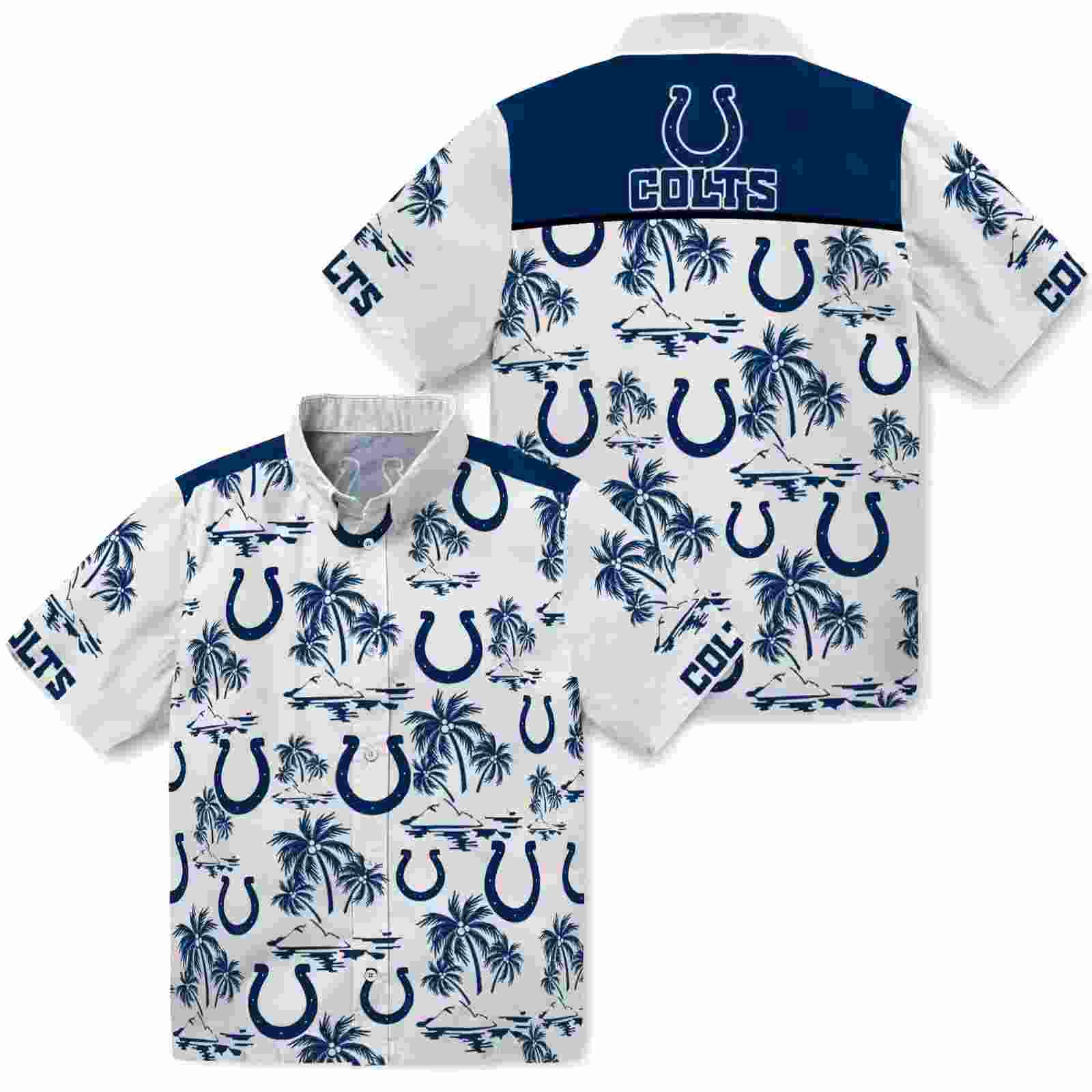 indianapolis colts palm island print blue white hawaiian shirt high quality