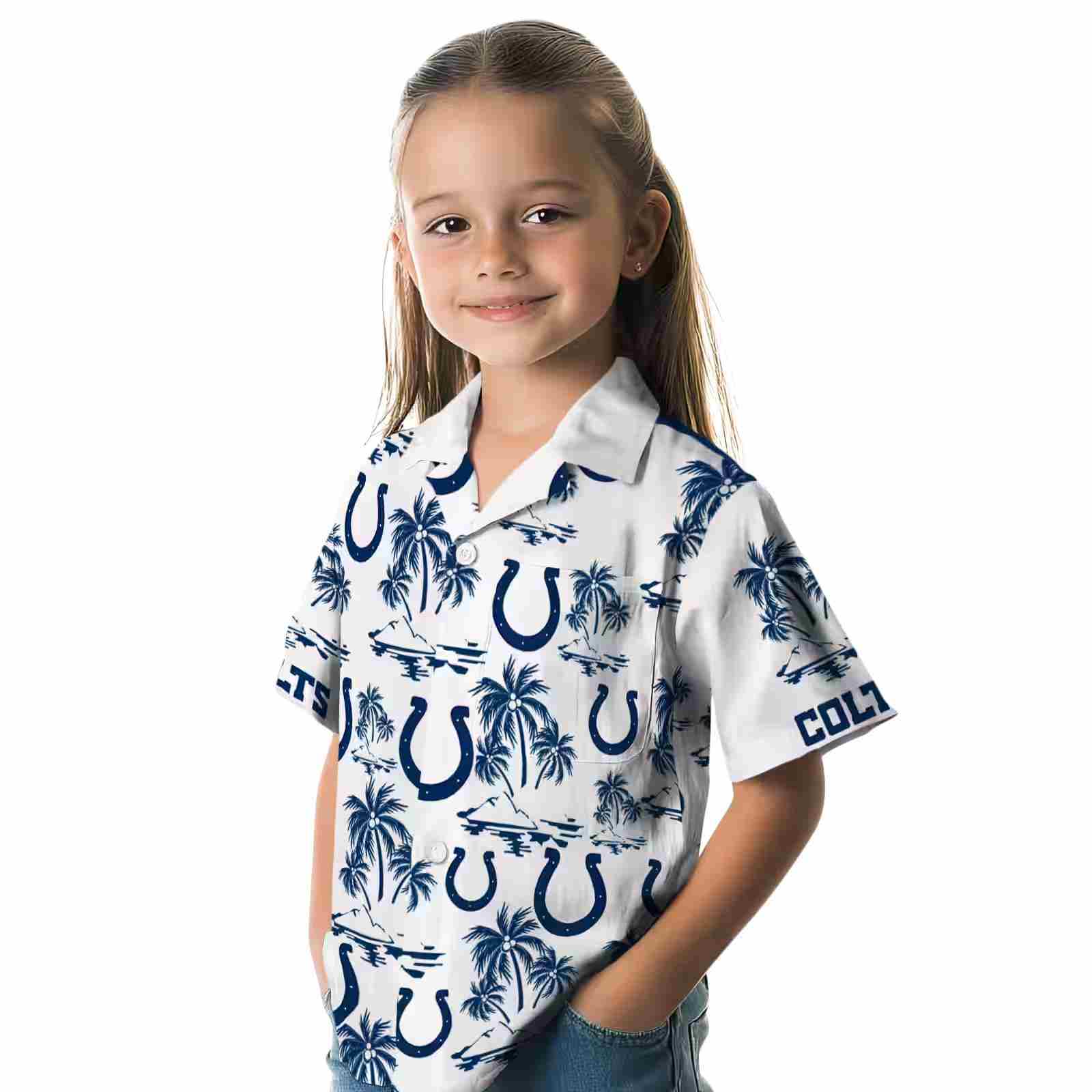 indianapolis colts palm island print blue white hawaiian shirt premium grade