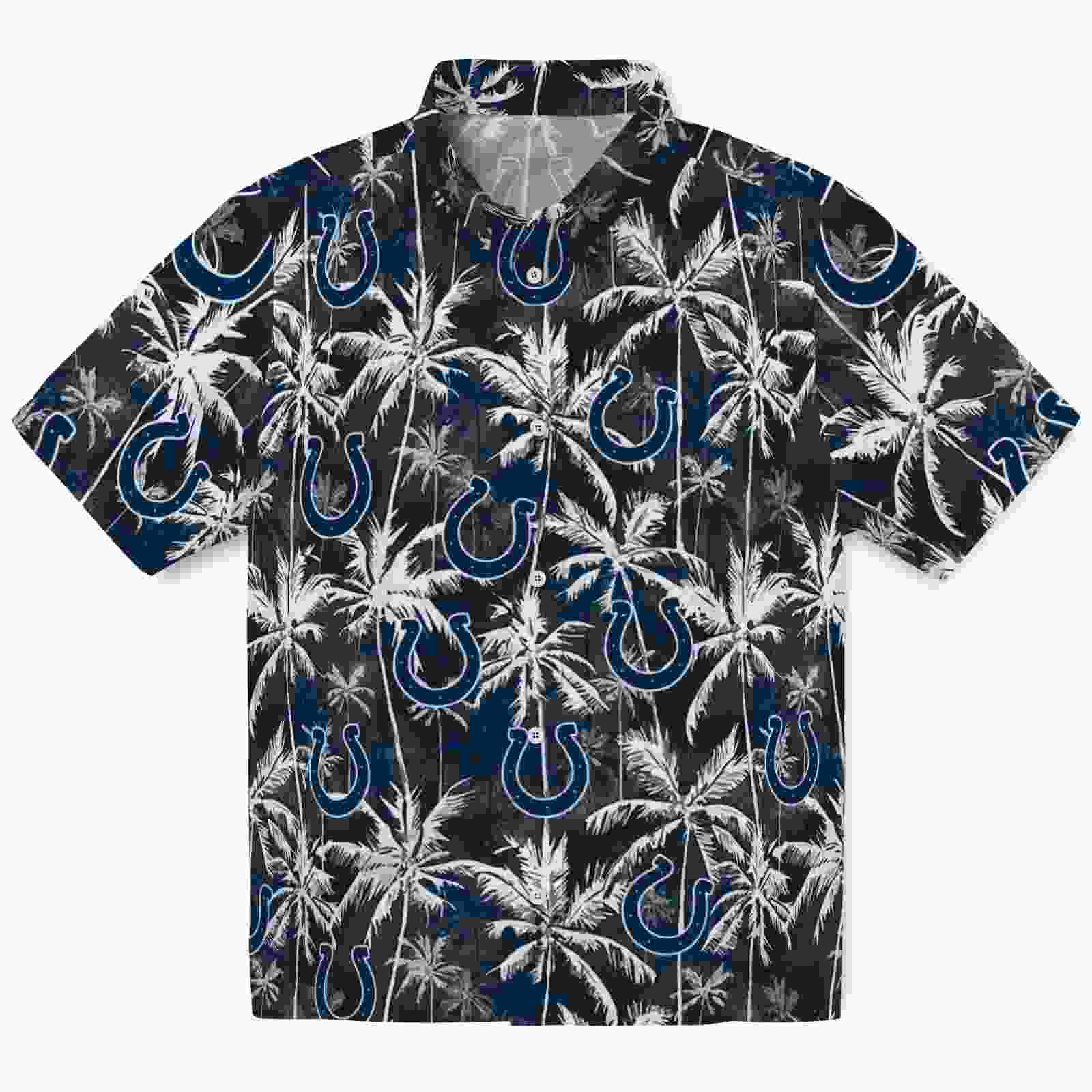 Indianapolis Colts Palm Pattern Blue Black Hawaiian Shirt