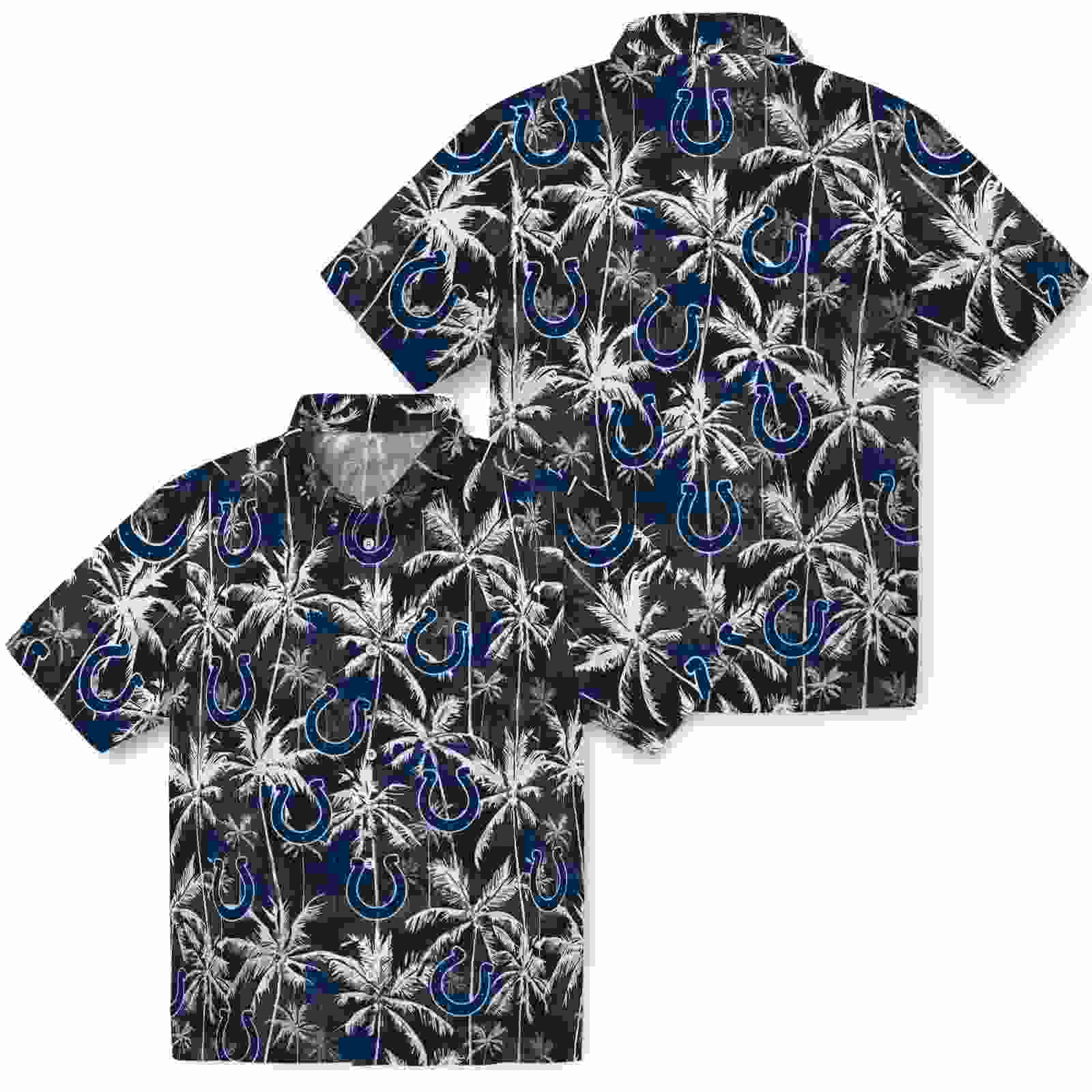 indianapolis colts palm pattern blue black hawaiian shirt high quality