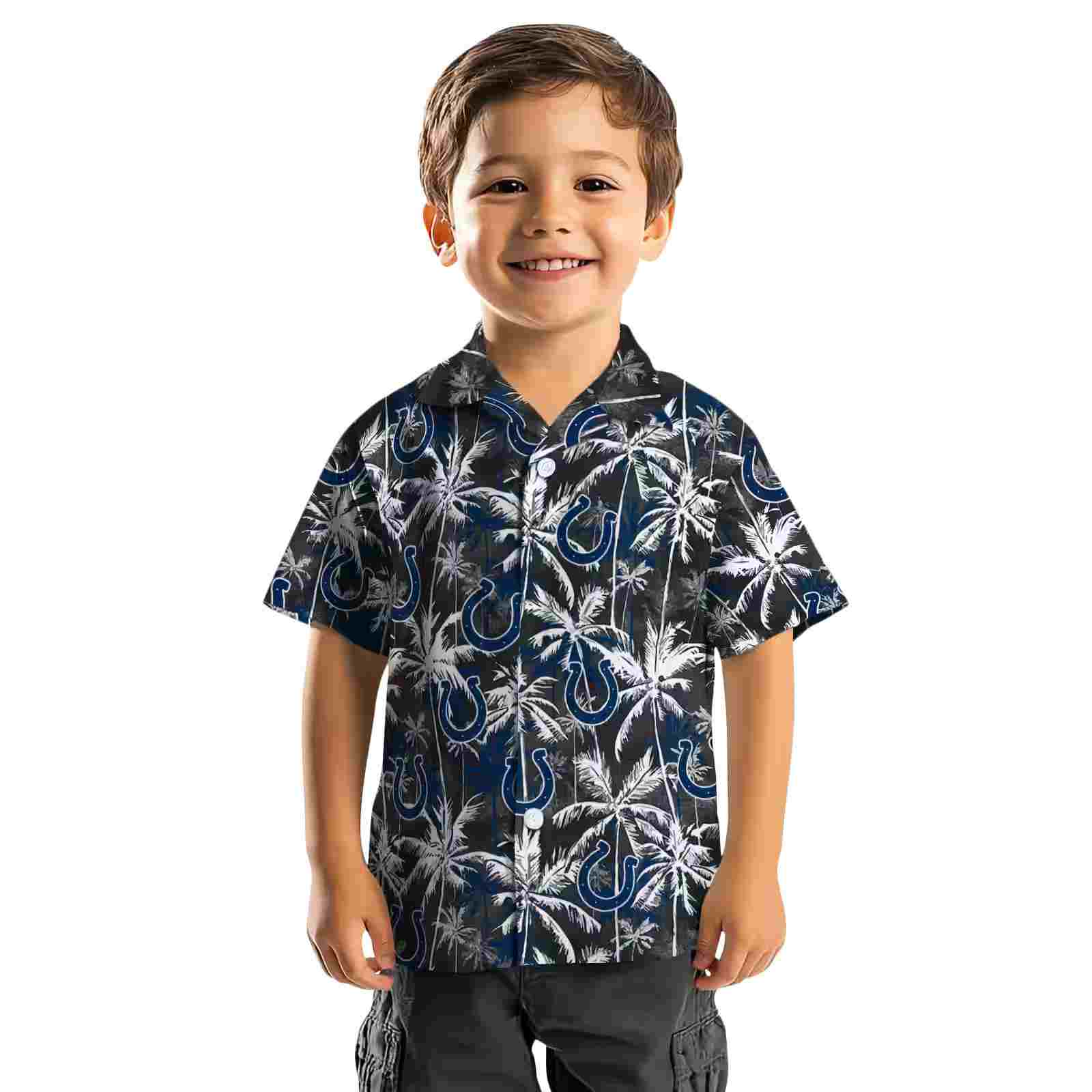 indianapolis colts palm pattern blue black hawaiian shirt top rated