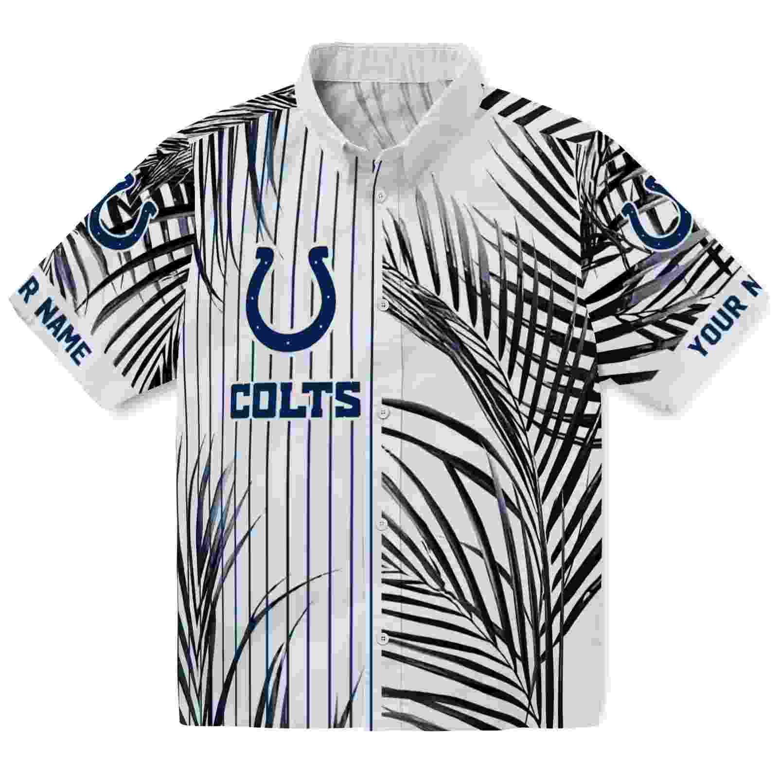 Indianapolis Colts Palm Stripes Blue Black White Hawaiian Shirt