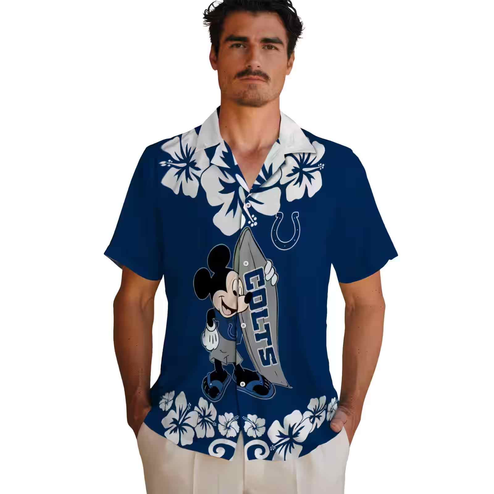 indianapolis colts surfing mickey blue hawaiian shirt fashion forward