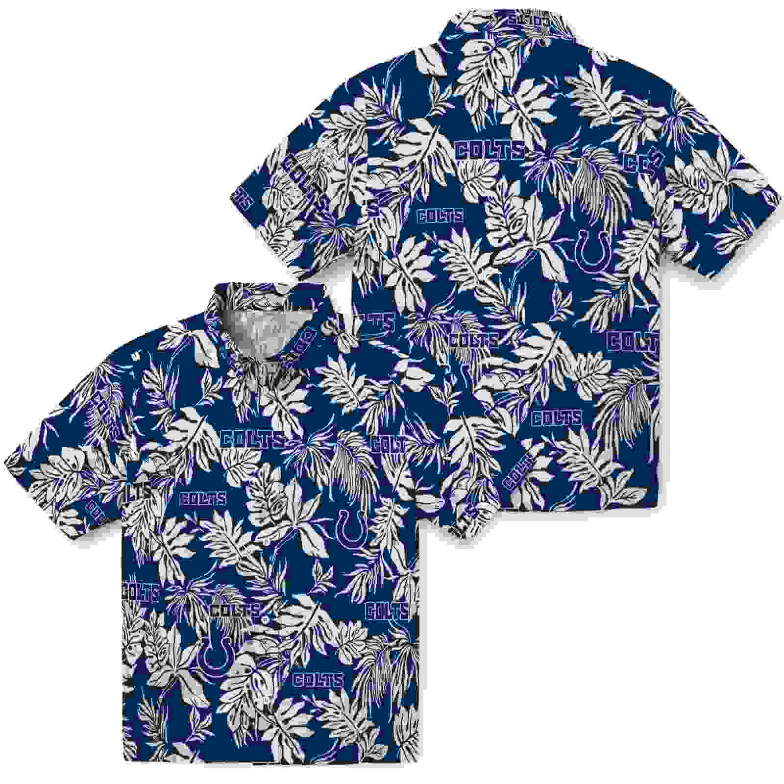 indianapolis colts tropical leaf blue white hawaiian shirt high quality