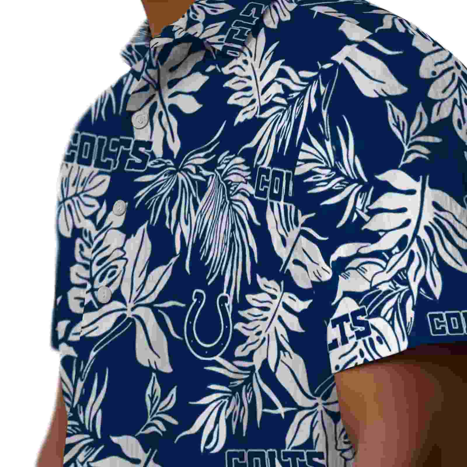 indianapolis colts tropical leaf blue white hawaiian shirt trendy