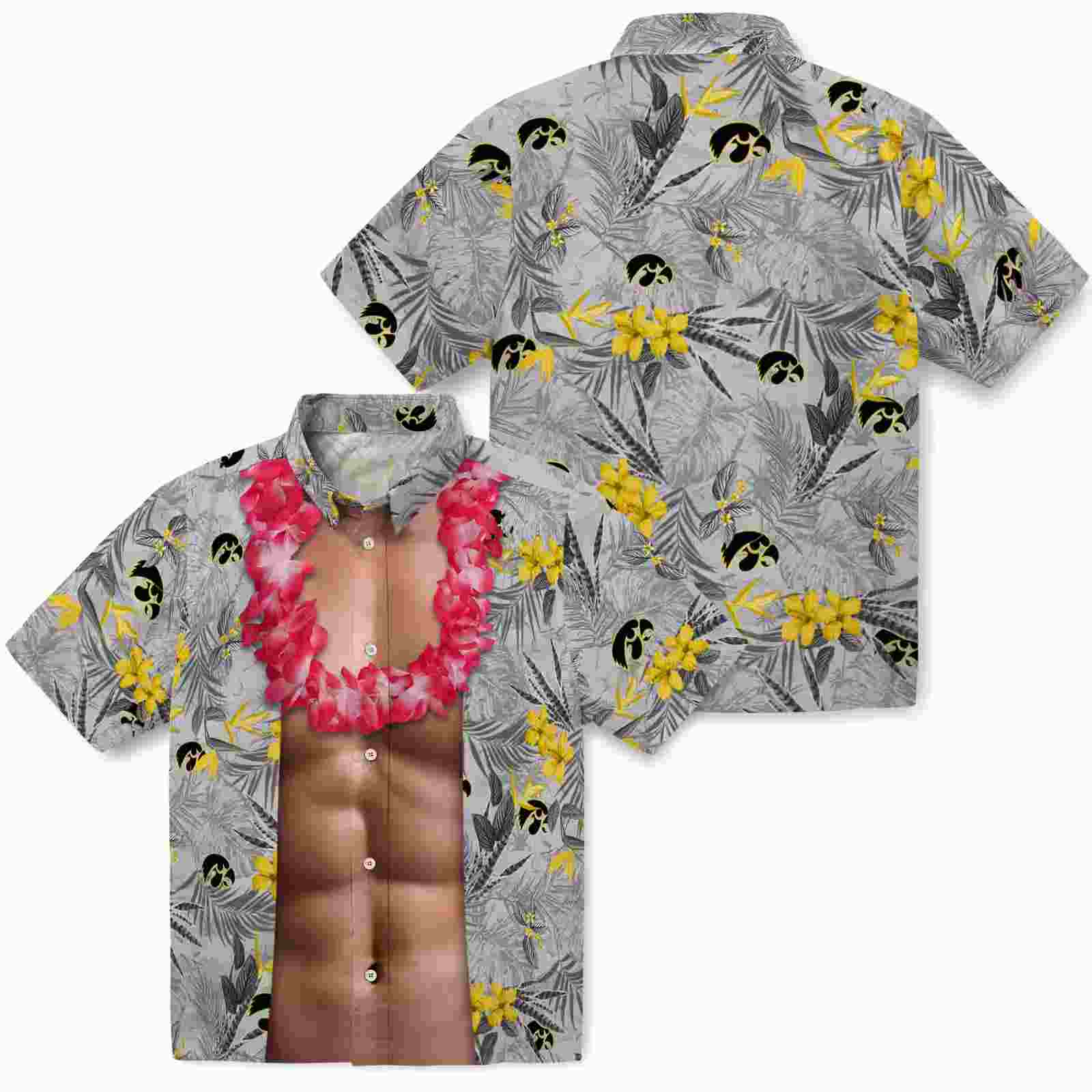 iowa hawkeyes chest illusion black hawaiian shirt high quality