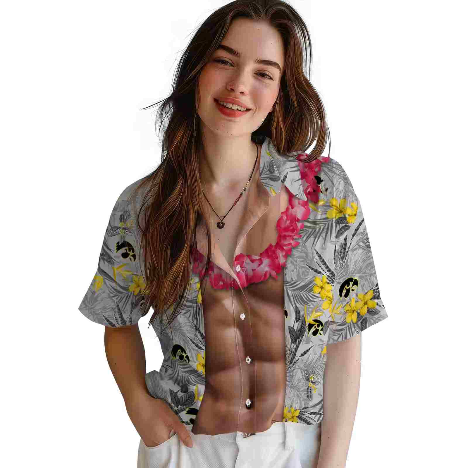 iowa hawkeyes chest illusion black hawaiian shirt latest model