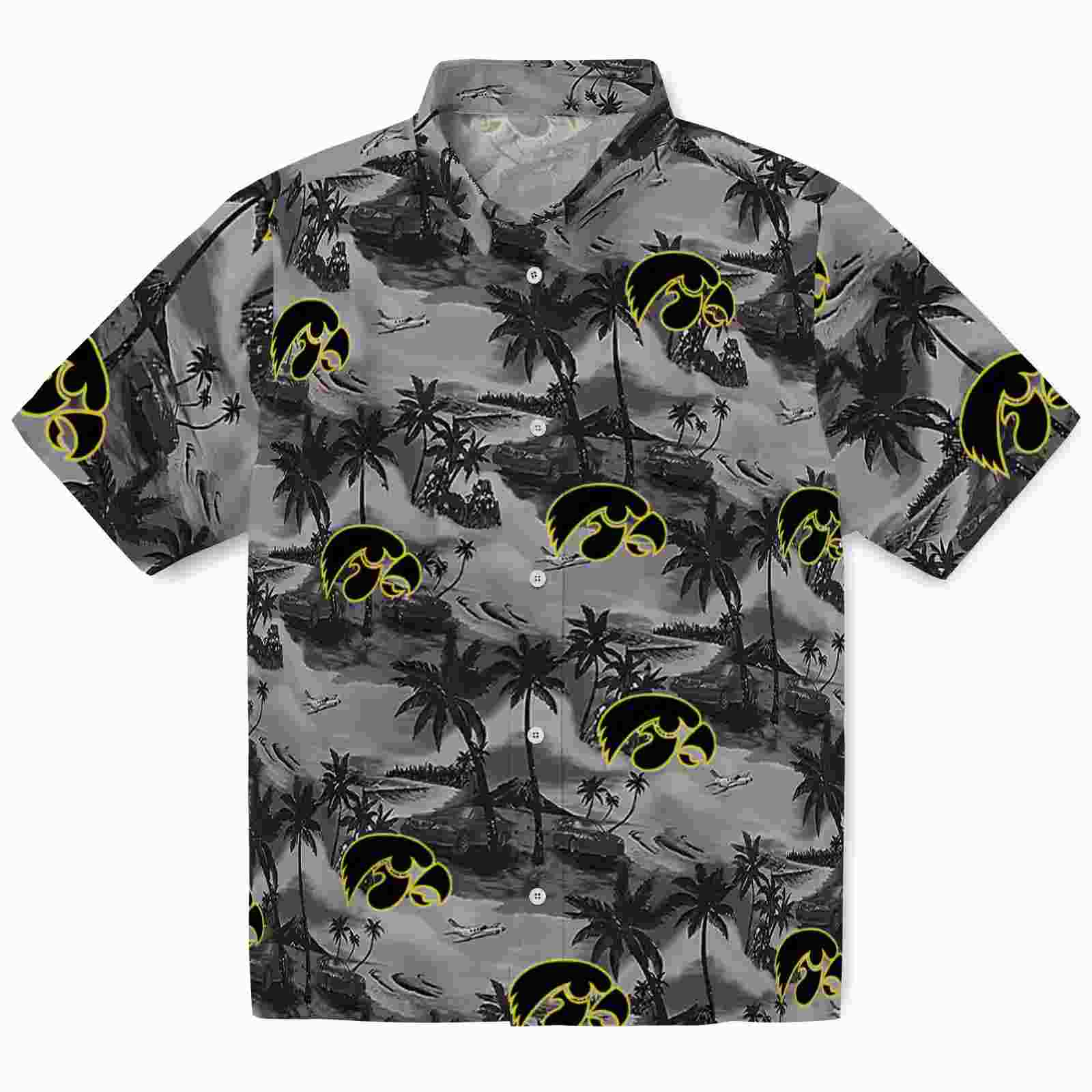 Iowa Hawkeyes Coastal Palms Black Hawaiian Shirt