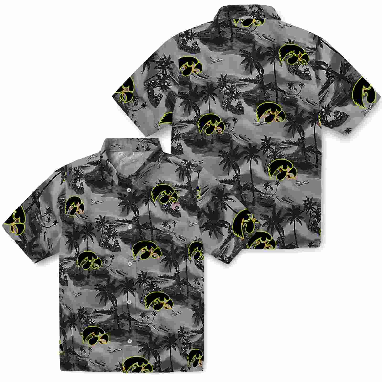 iowa hawkeyes coastal palms black hawaiian shirt high quality