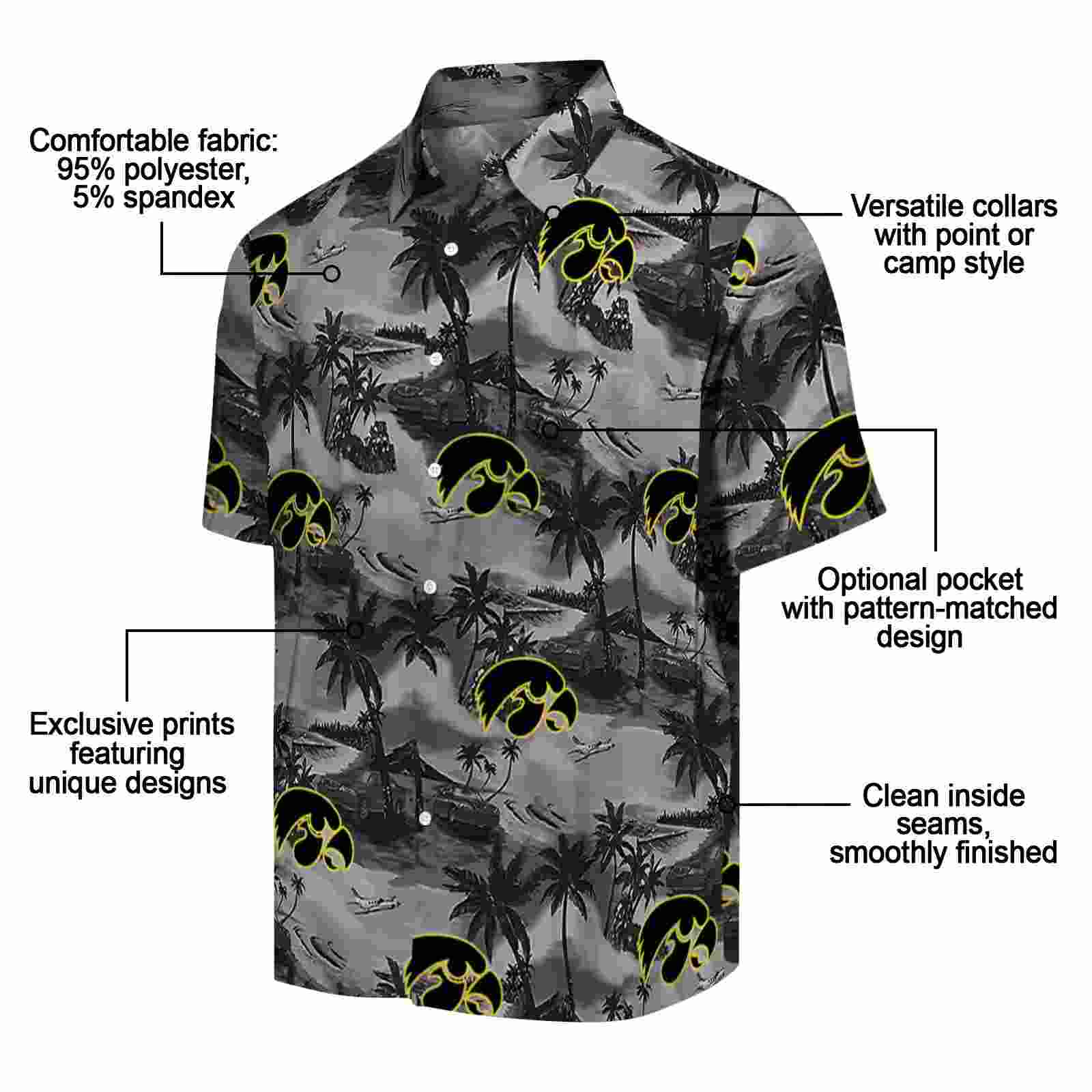 iowa hawkeyes coastal palms black hawaiian shirt new arrival