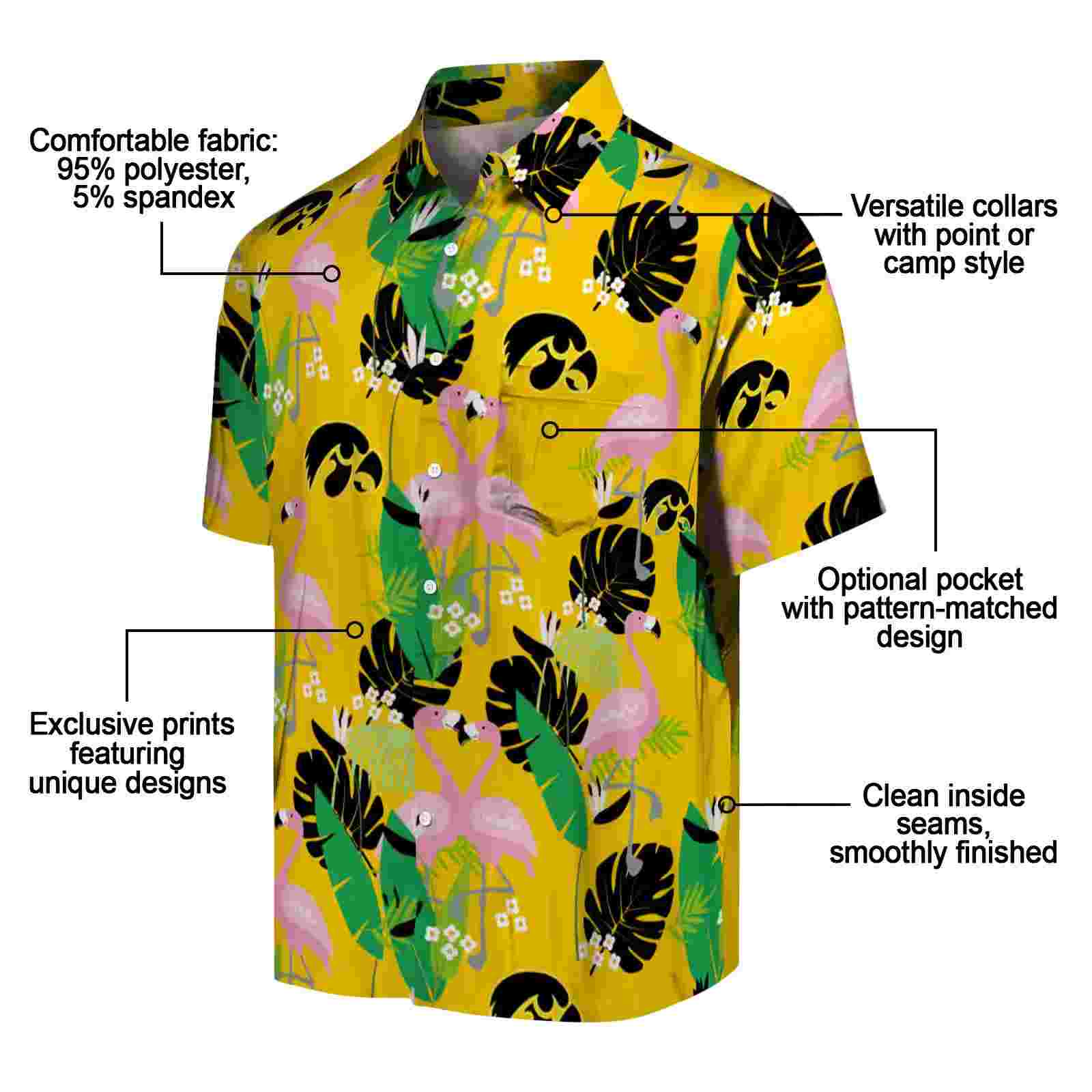 iowa hawkeyes flamingo foliage black green hawaiian shirt new arrival