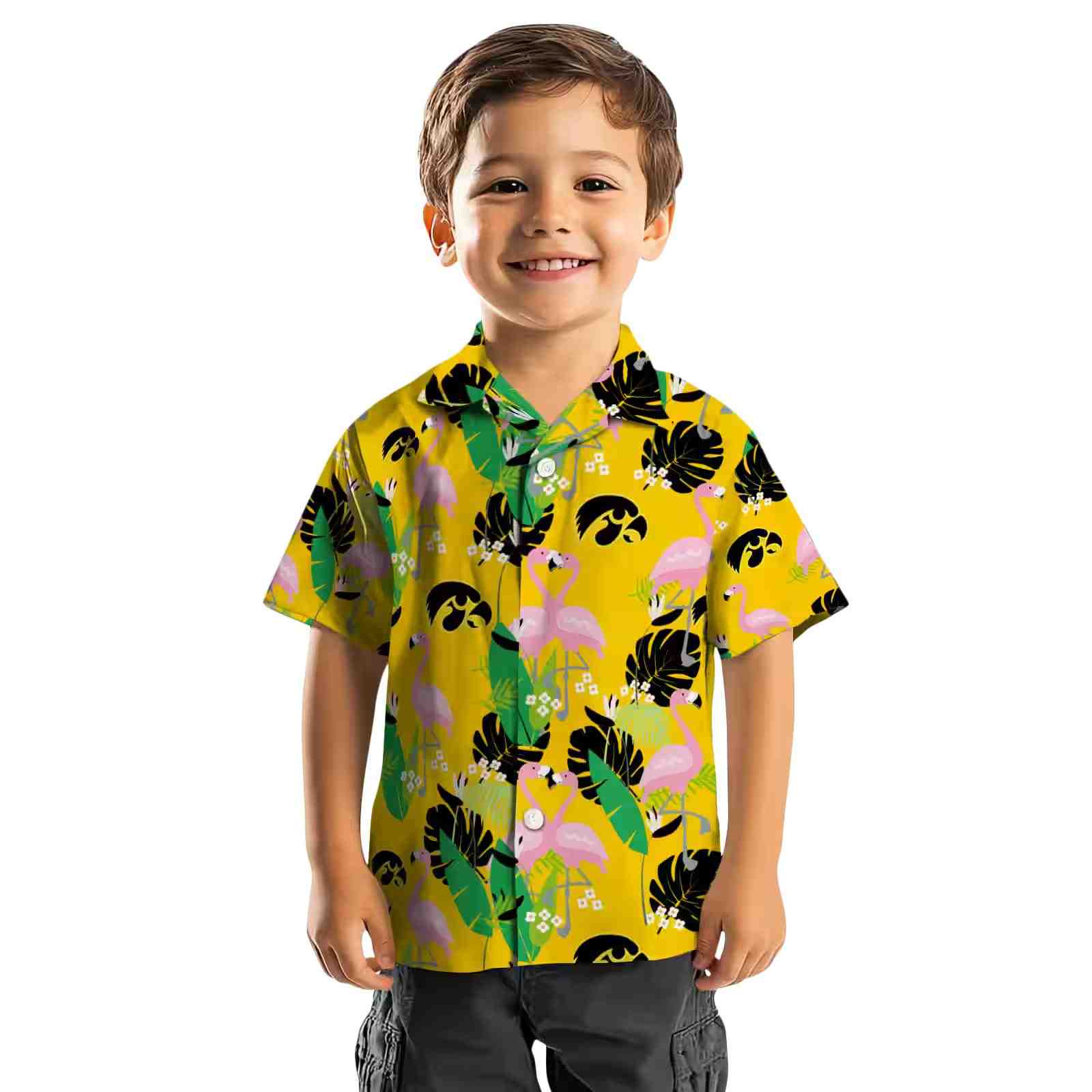 iowa hawkeyes flamingo foliage black green hawaiian shirt top rated