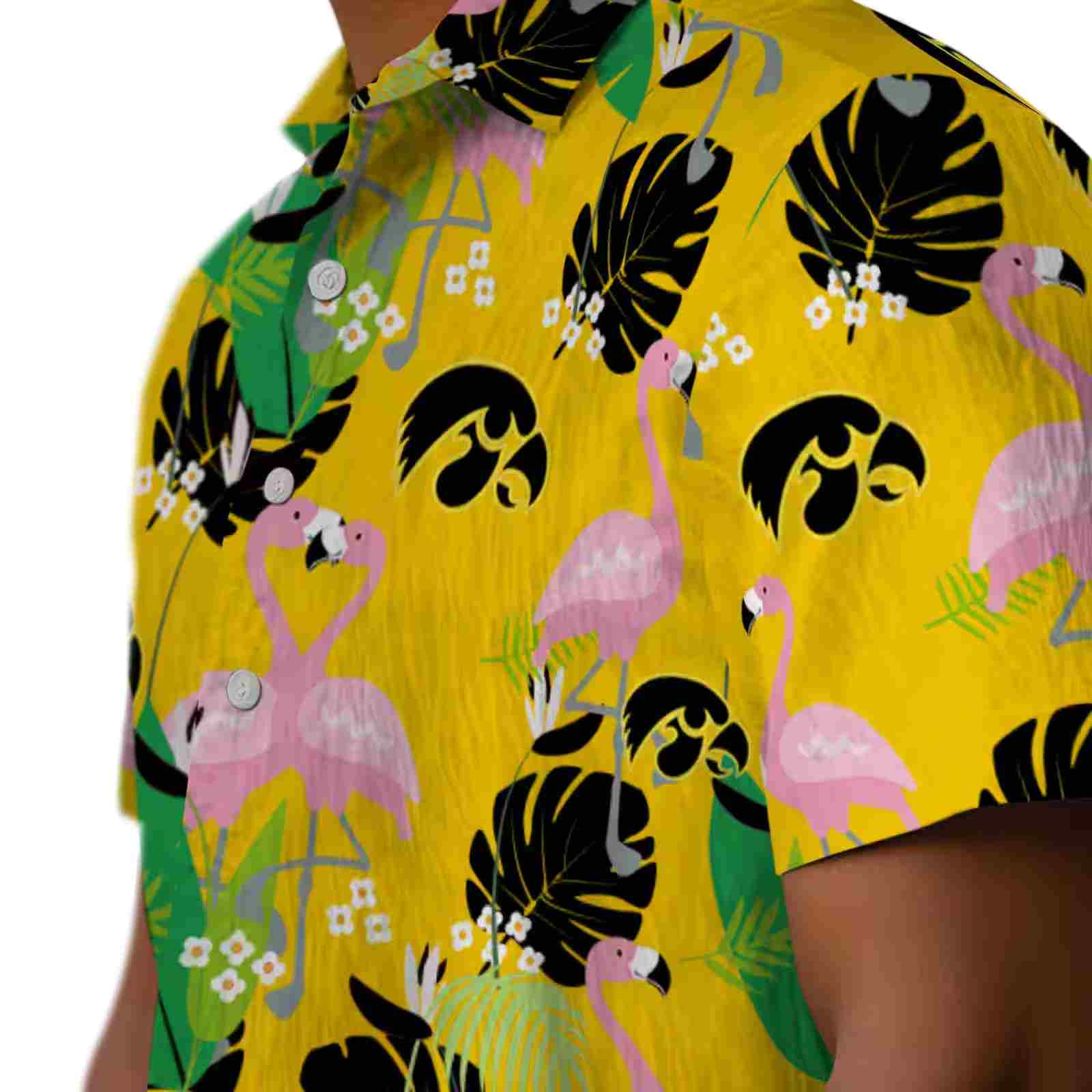 iowa hawkeyes flamingo foliage black green hawaiian shirt trendy