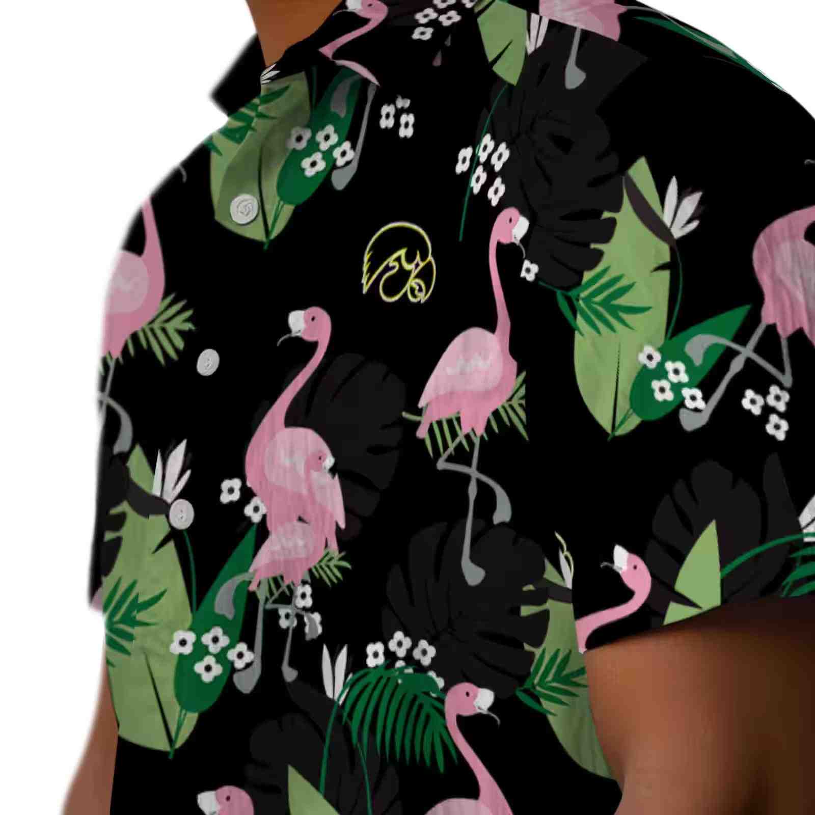 iowa hawkeyes flamingo leaf motif black hawaiian shirt trendy