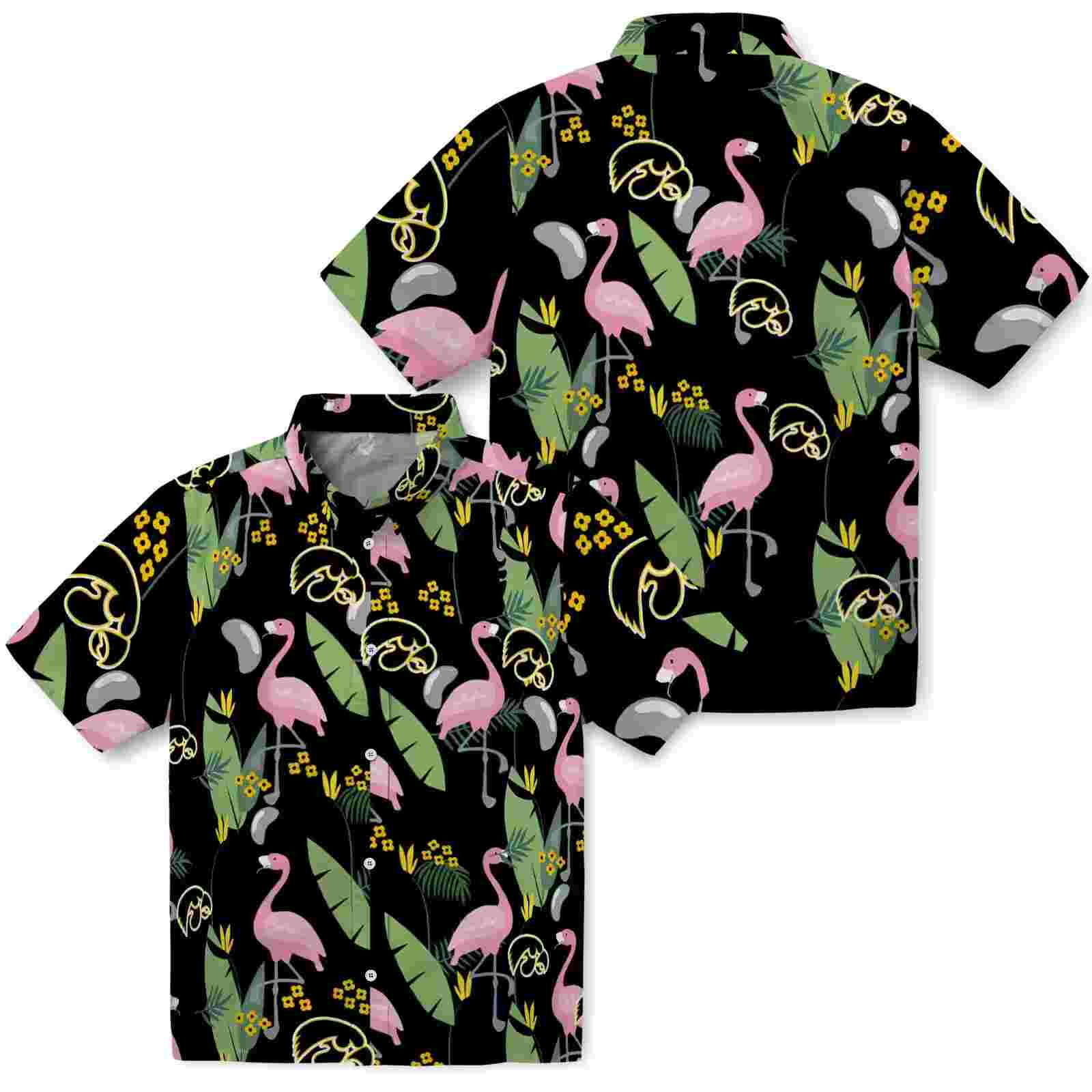 iowa hawkeyes flamingo leaves black hawaiian shirt high quality