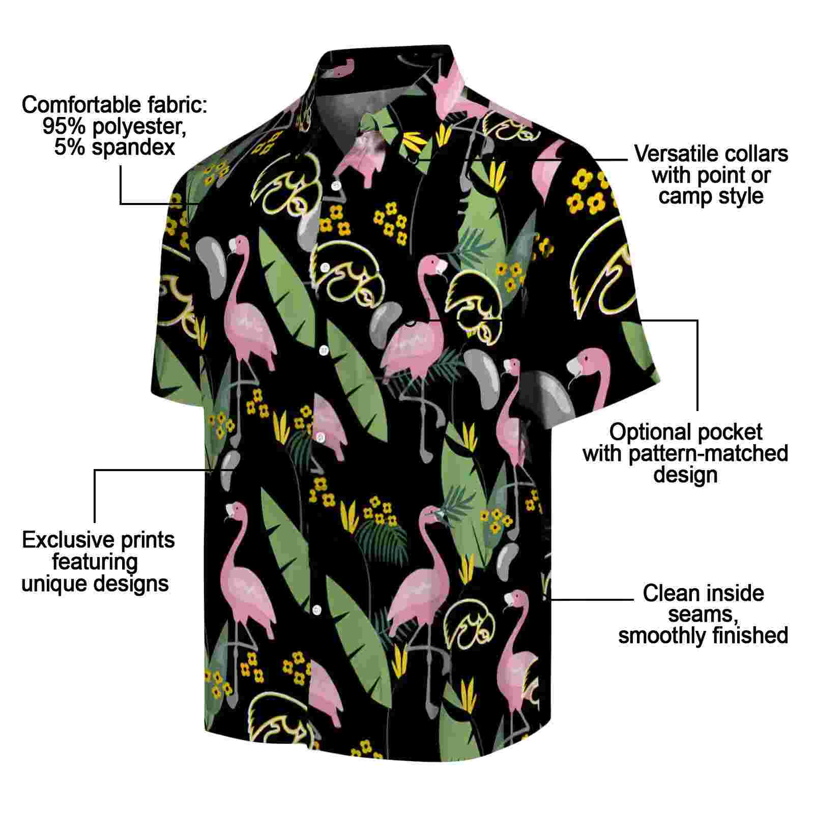 iowa hawkeyes flamingo leaves black hawaiian shirt new arrival