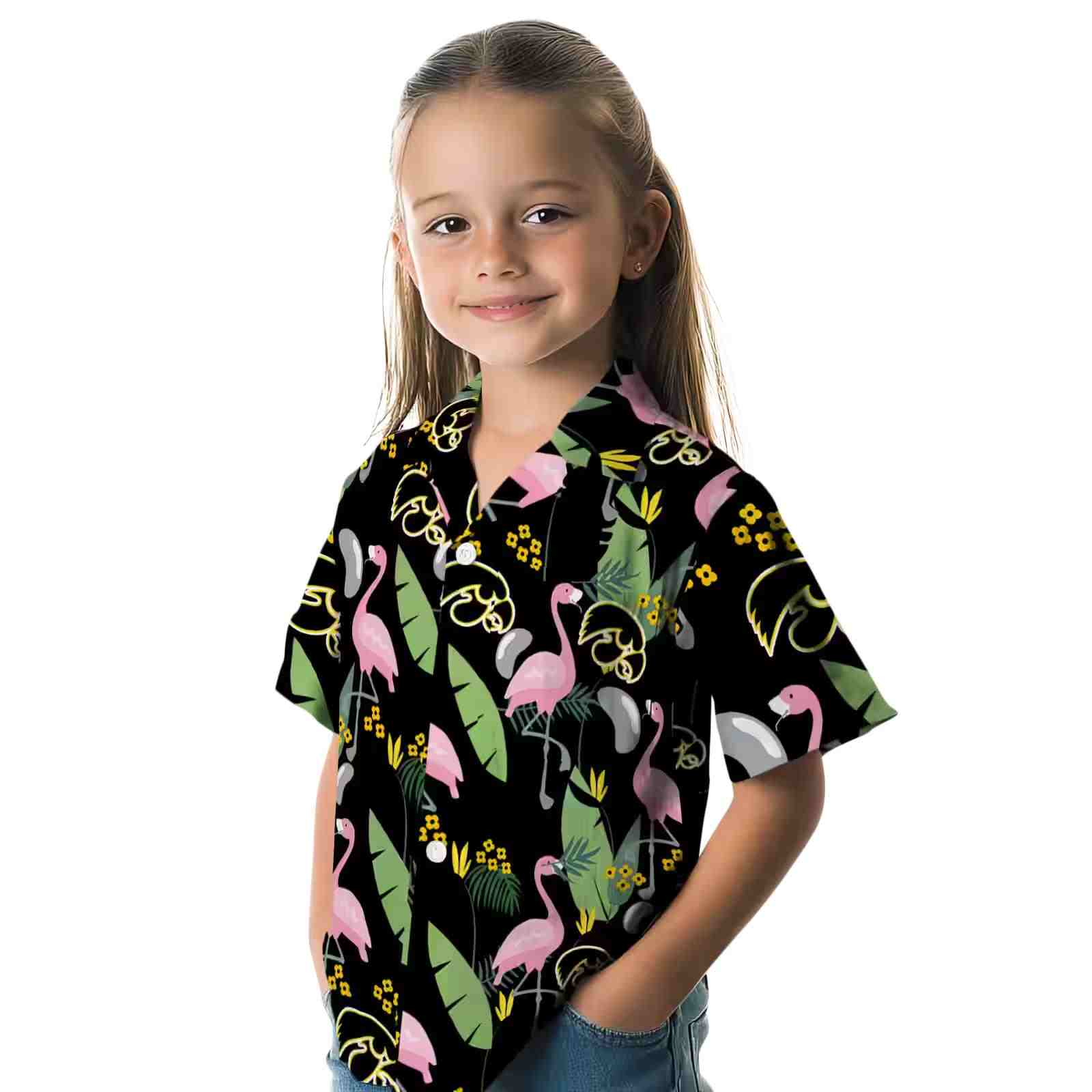 iowa hawkeyes flamingo leaves black hawaiian shirt premium grade