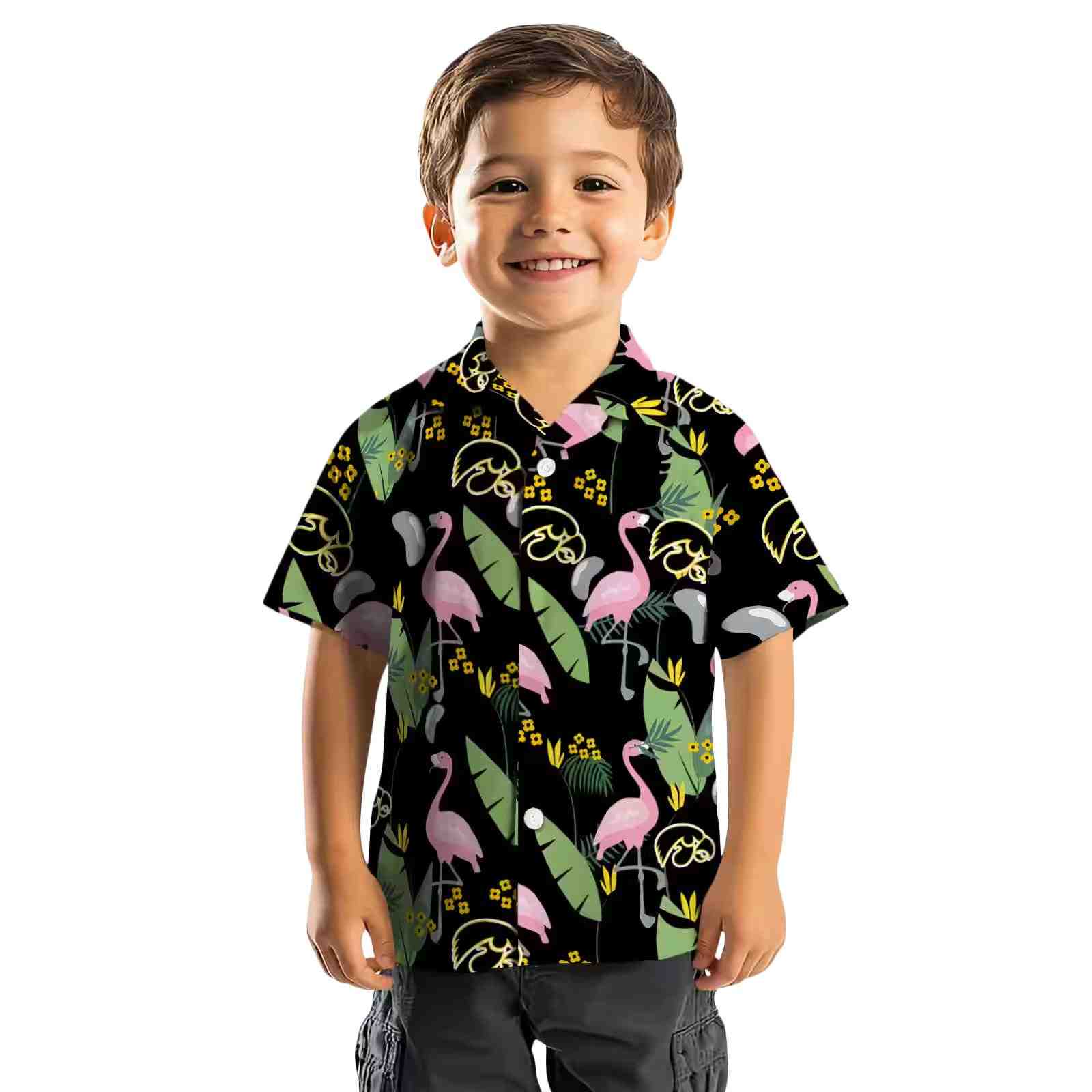 iowa hawkeyes flamingo leaves black hawaiian shirt top rated