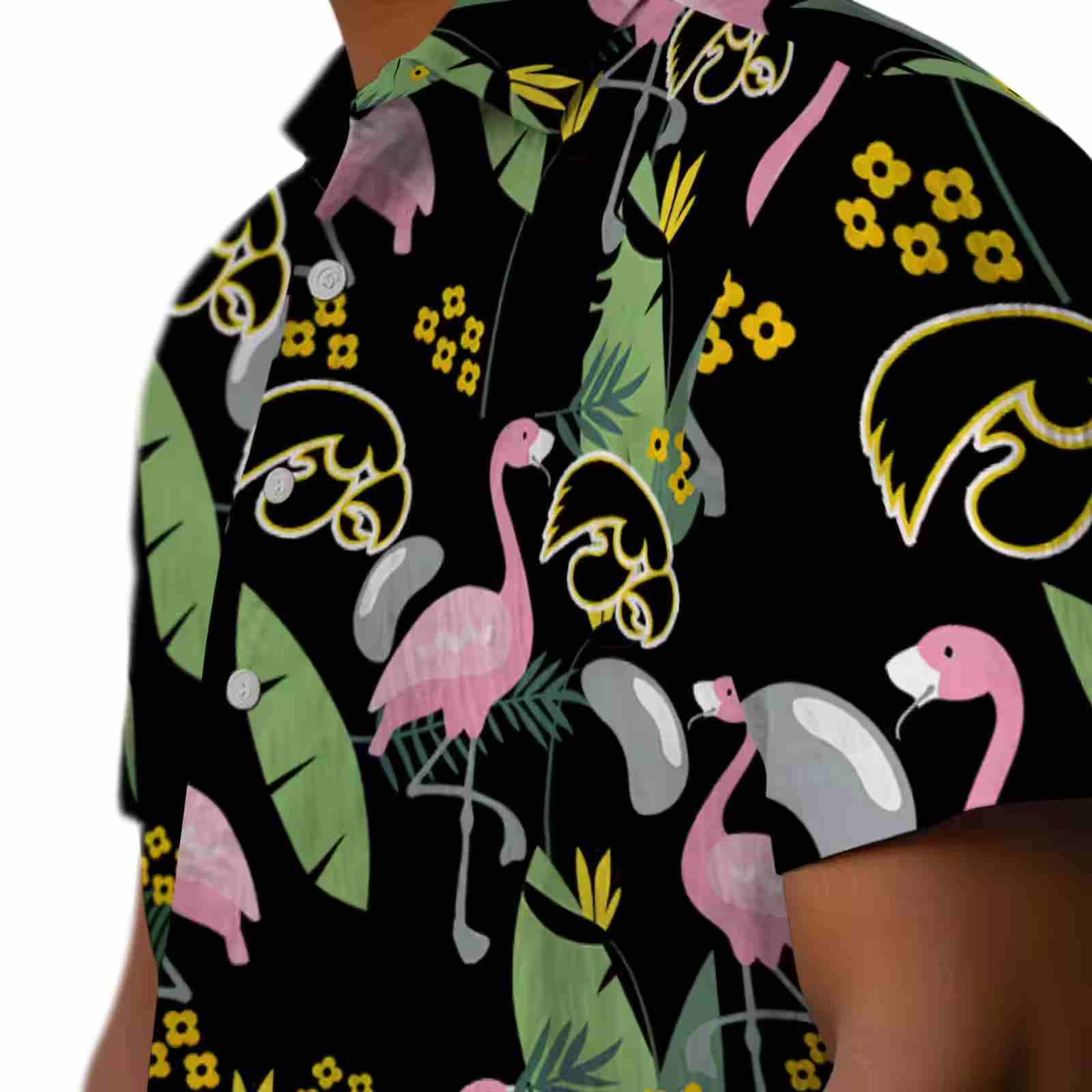 iowa hawkeyes flamingo leaves black hawaiian shirt trendy