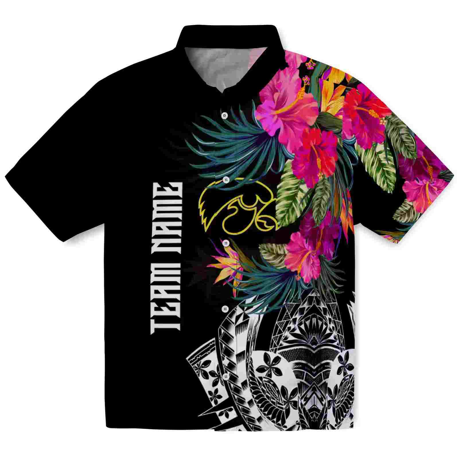 Iowa Hawkeyes Floral Polynesian Black Hawaiian Shirt