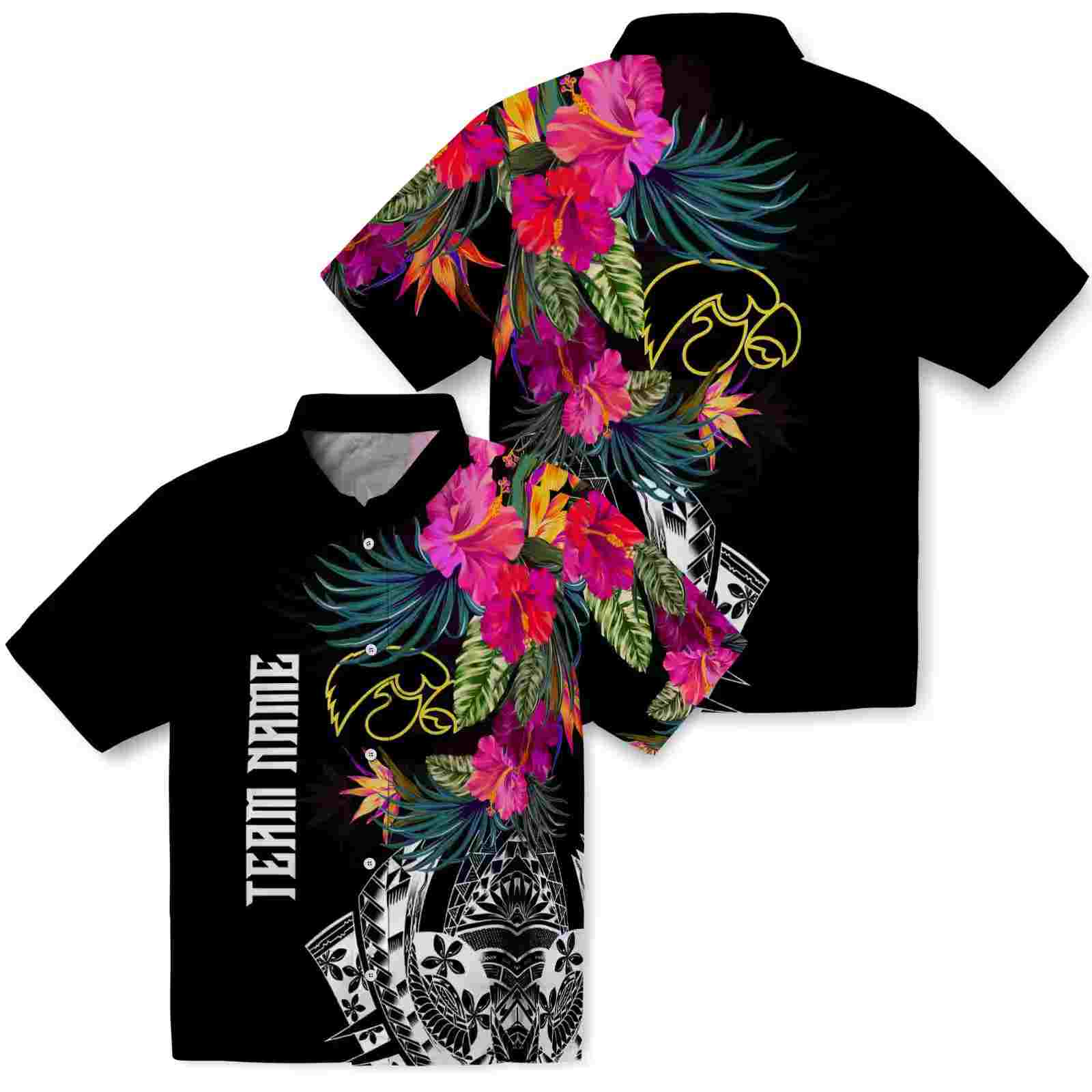 iowa hawkeyes floral polynesian black hawaiian shirt high quality