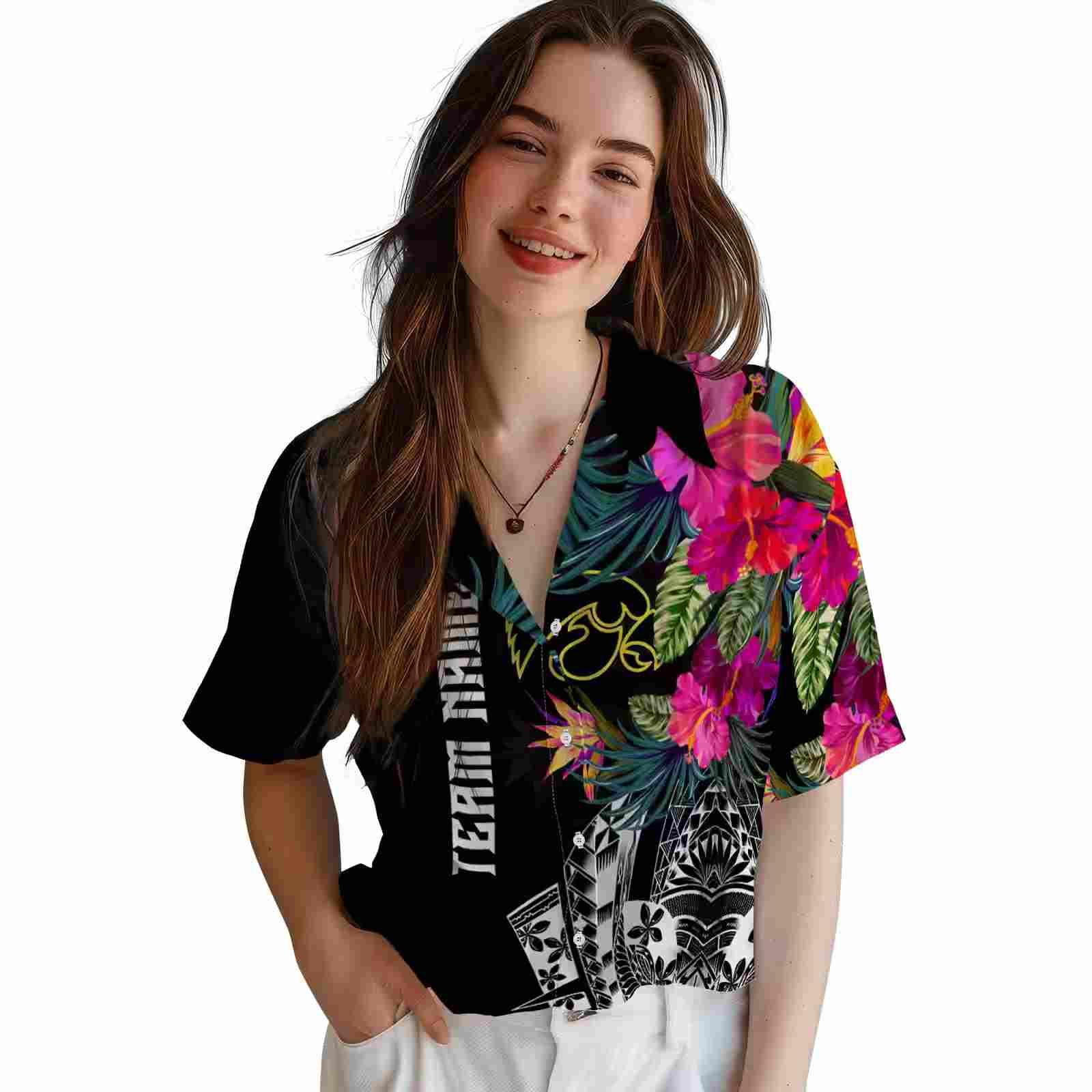 iowa hawkeyes floral polynesian black hawaiian shirt latest model