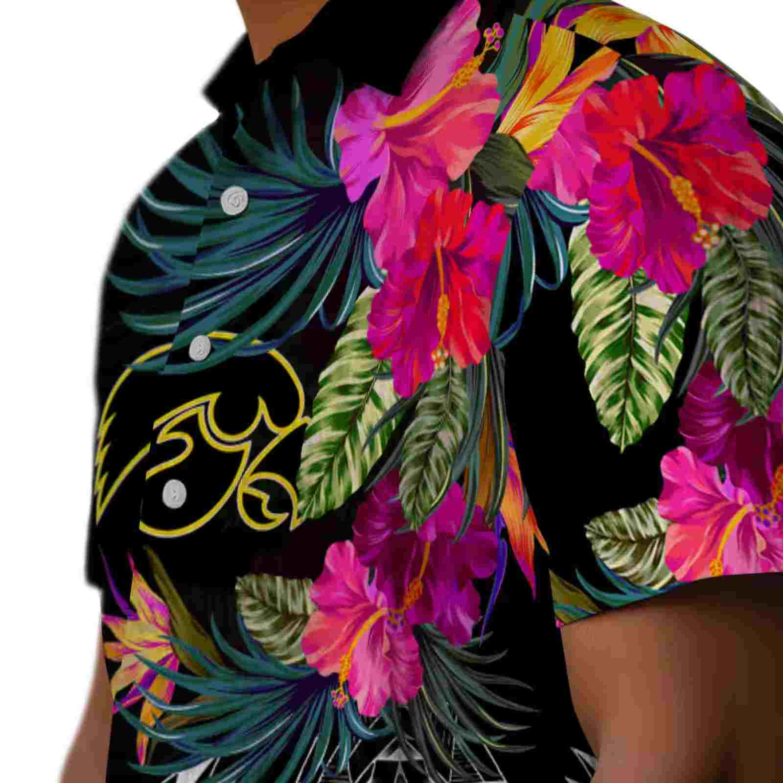 iowa hawkeyes floral polynesian black hawaiian shirt trendy