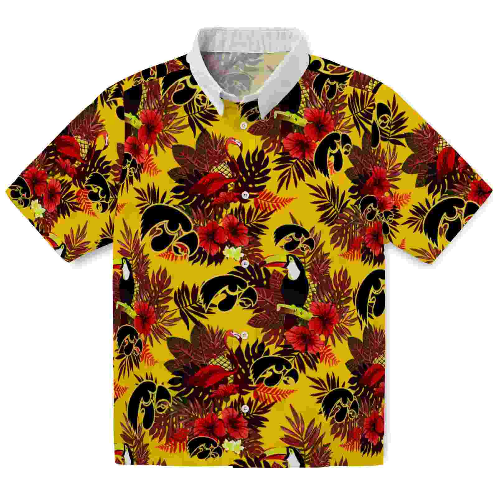 Iowa Hawkeyes Floral Toucan Black Red Hawaiian Shirt