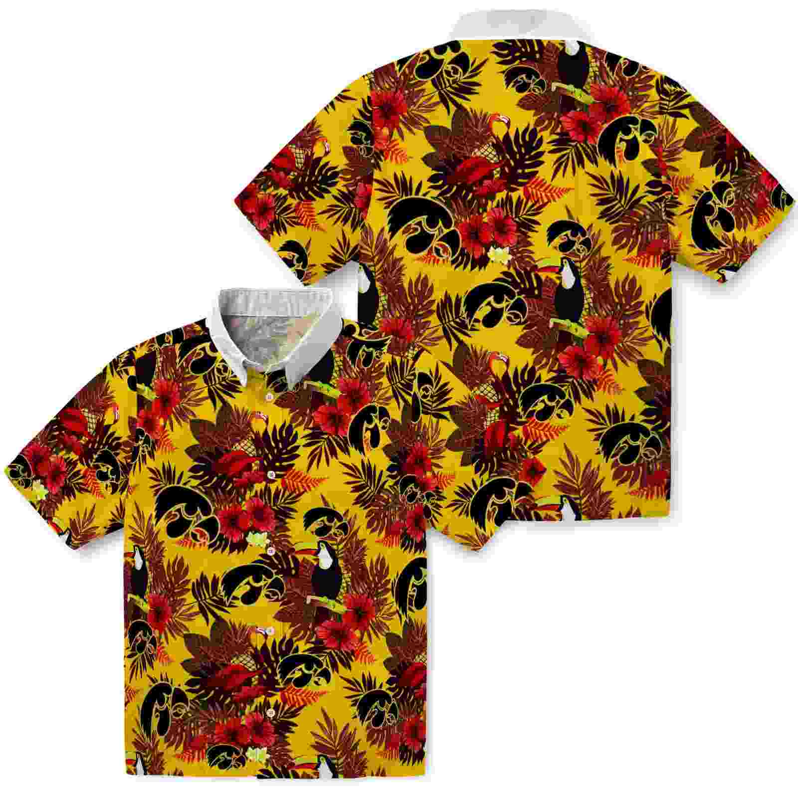 iowa hawkeyes floral toucan black red hawaiian shirt high quality