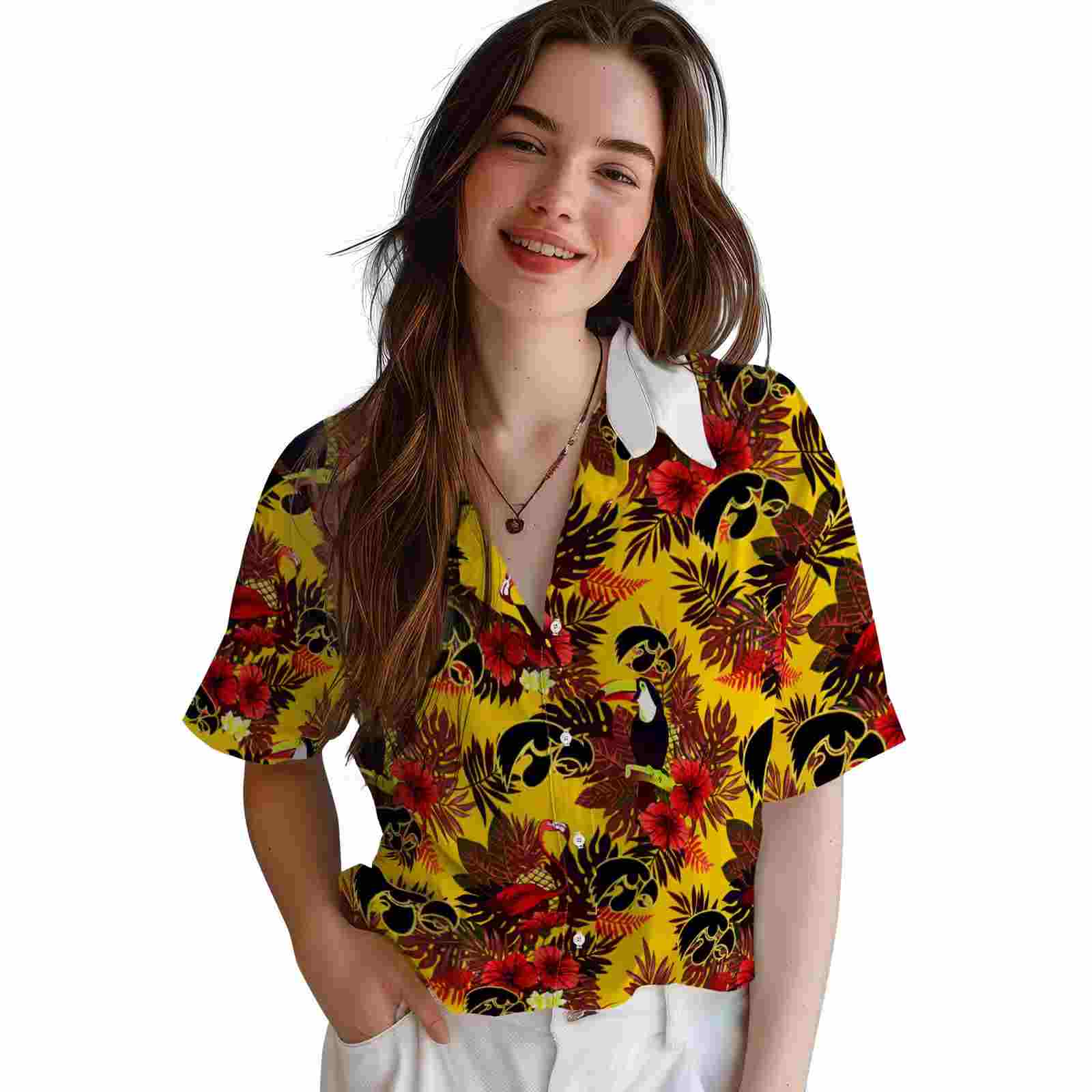 iowa hawkeyes floral toucan black red hawaiian shirt latest model