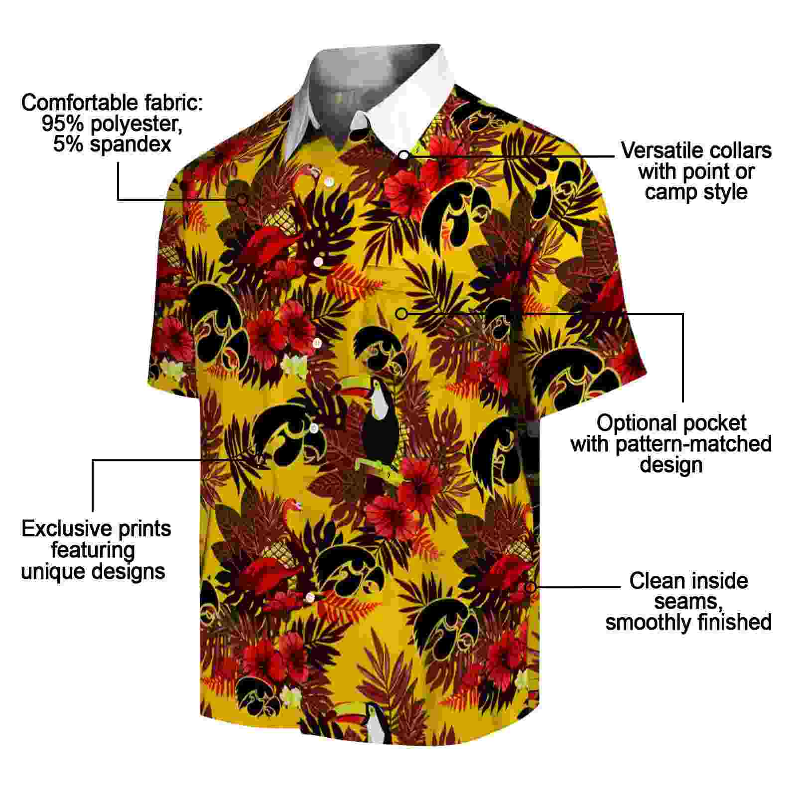 iowa hawkeyes floral toucan black red hawaiian shirt new arrival