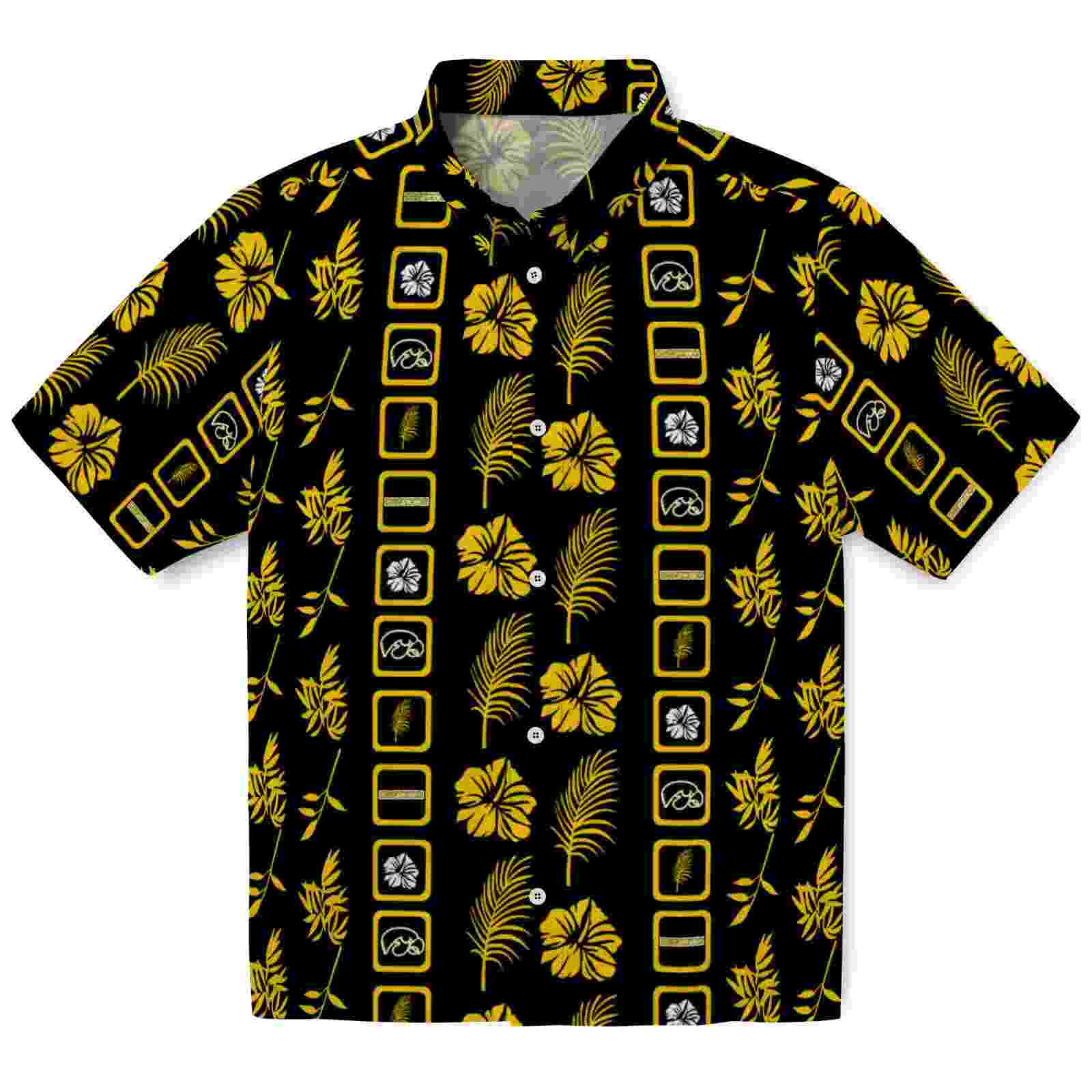 Iowa Hawkeyes Framed Floral Black Hawaiian Shirt