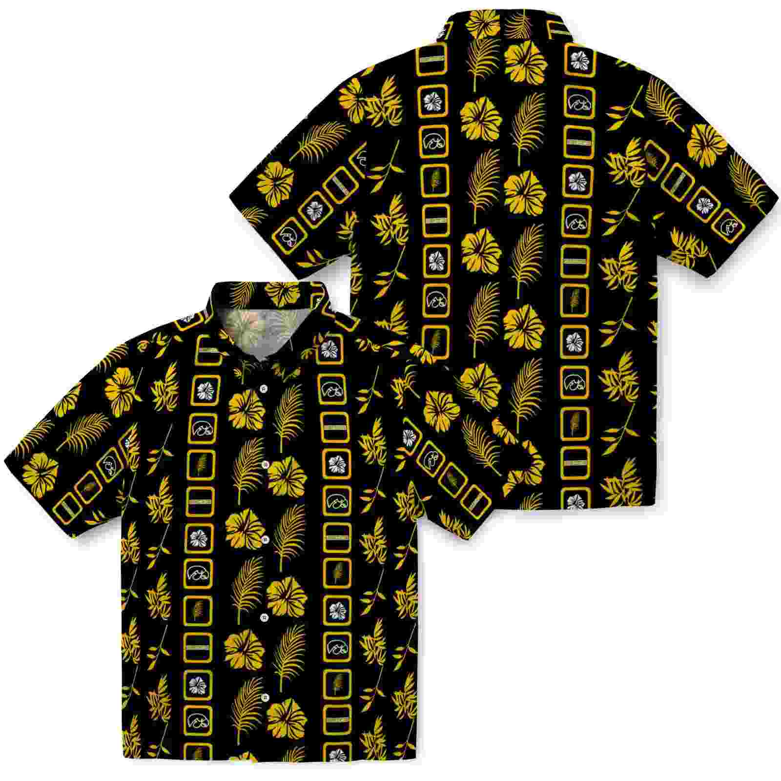 iowa hawkeyes framed floral black hawaiian shirt high quality