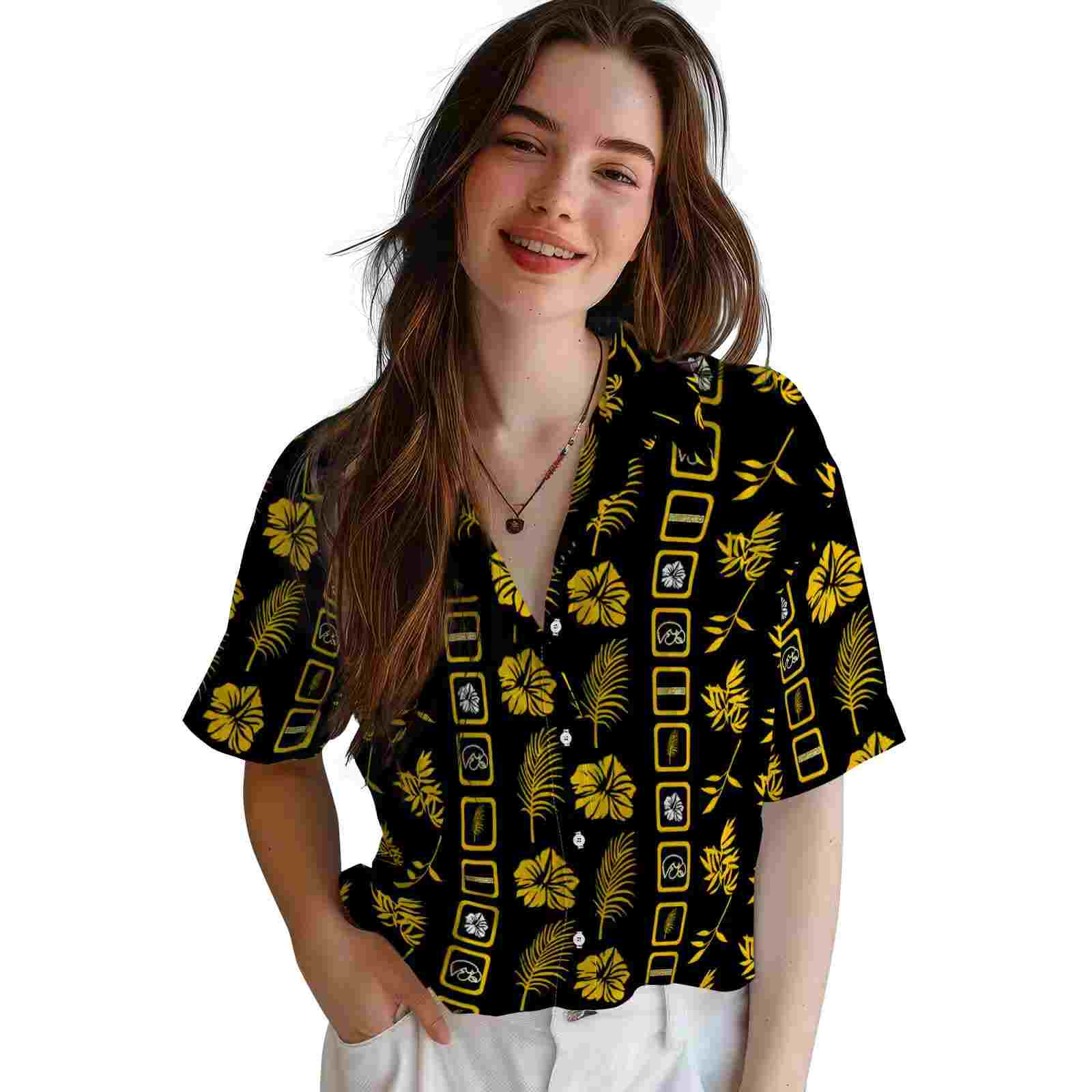 iowa hawkeyes framed floral black hawaiian shirt latest model