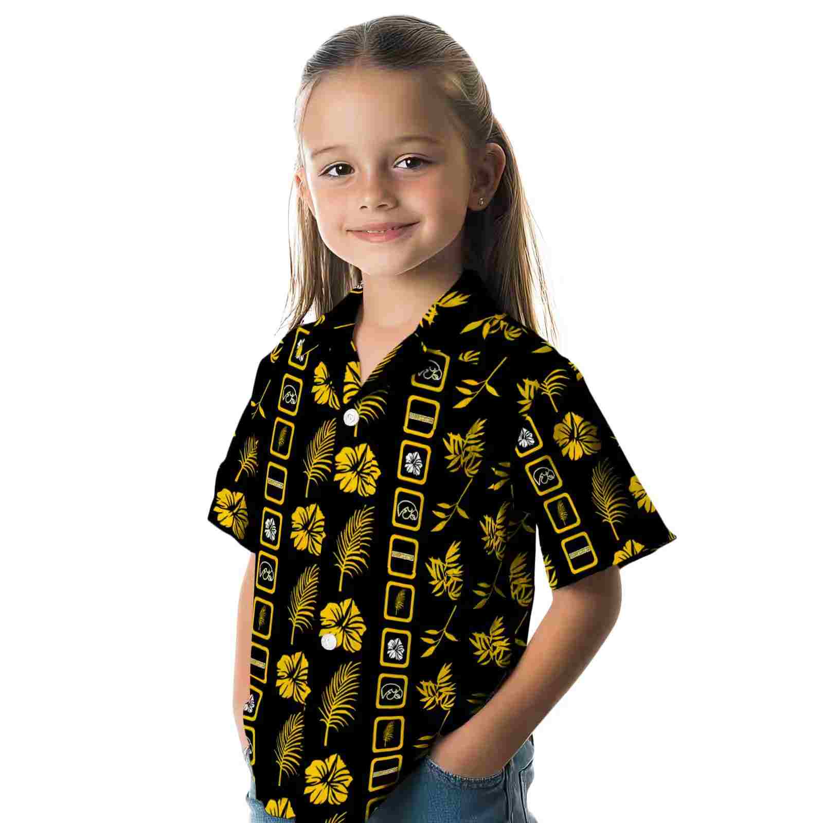 iowa hawkeyes framed floral black hawaiian shirt premium grade