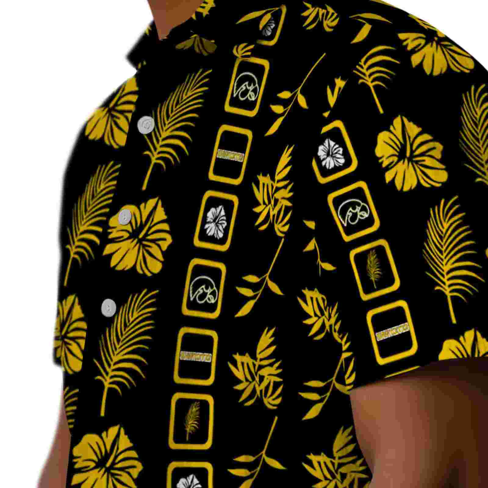 iowa hawkeyes framed floral black hawaiian shirt trendy