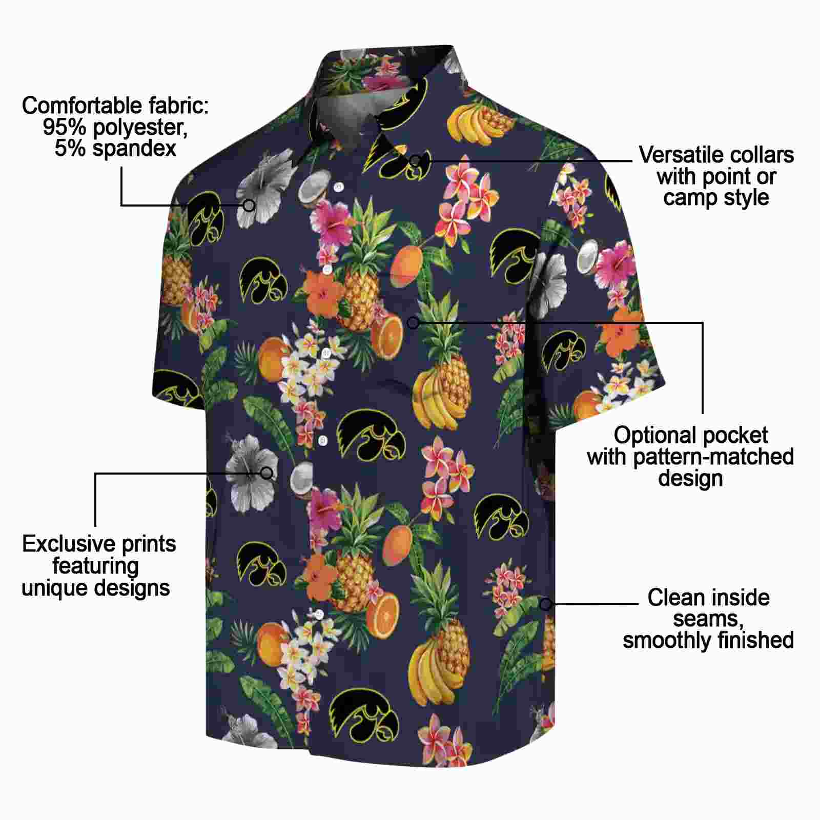 iowa hawkeyes hibiscus and fruit navy blue hawaiian shirt new arrival