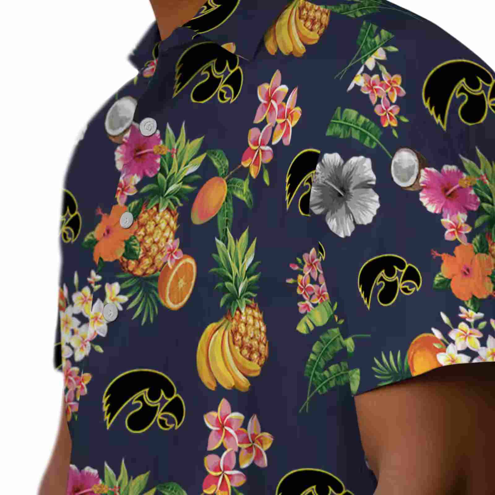 iowa hawkeyes hibiscus and fruit navy blue hawaiian shirt trendy