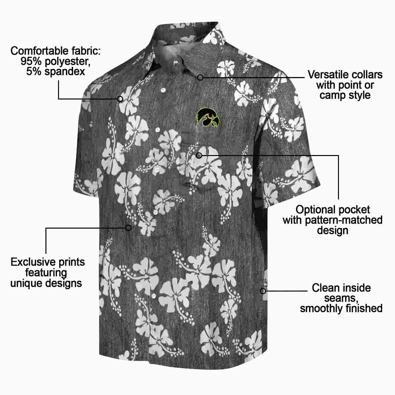 iowa hawkeyes hibiscus clusters black hawaiian shirt new arrival