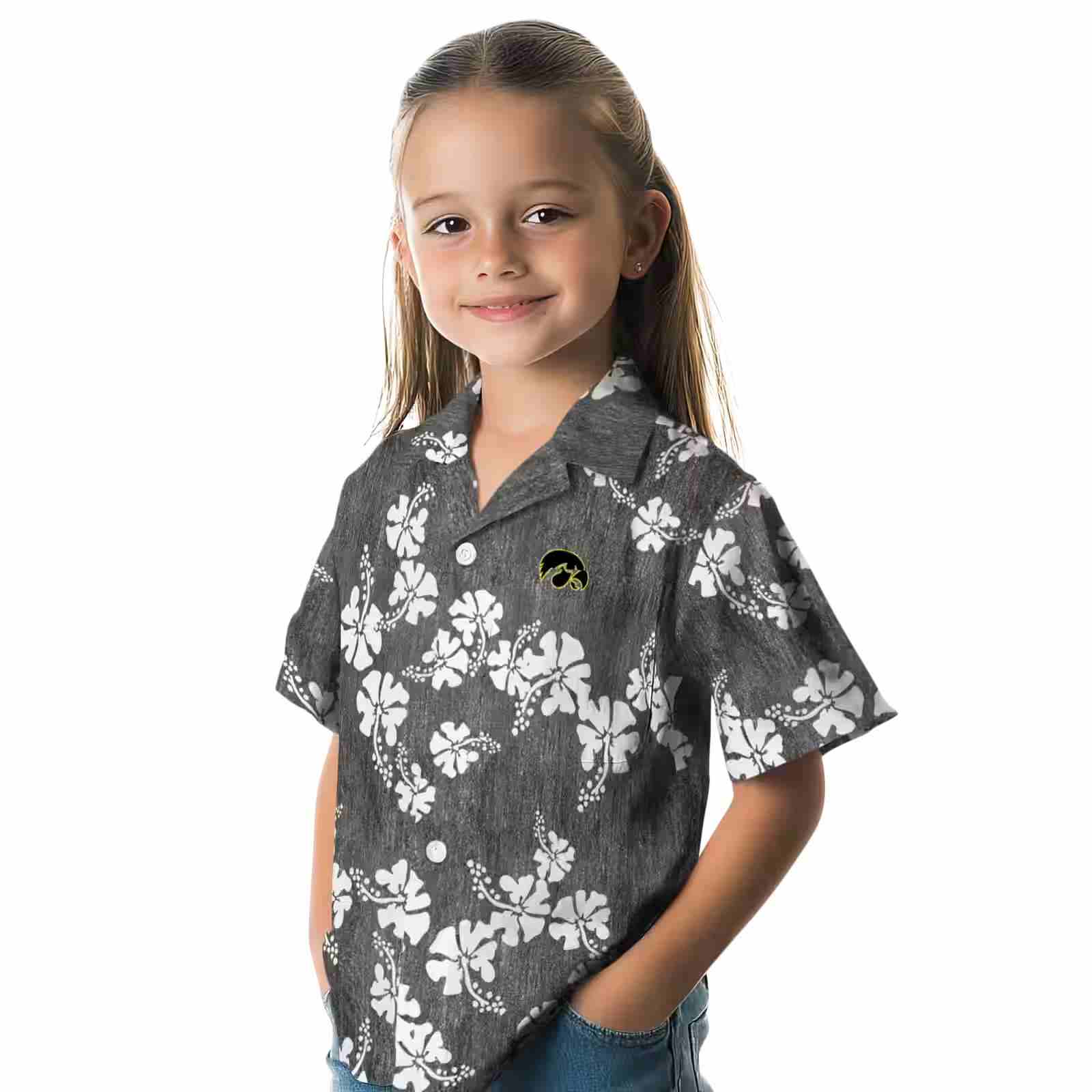 iowa hawkeyes hibiscus clusters black hawaiian shirt premium grade