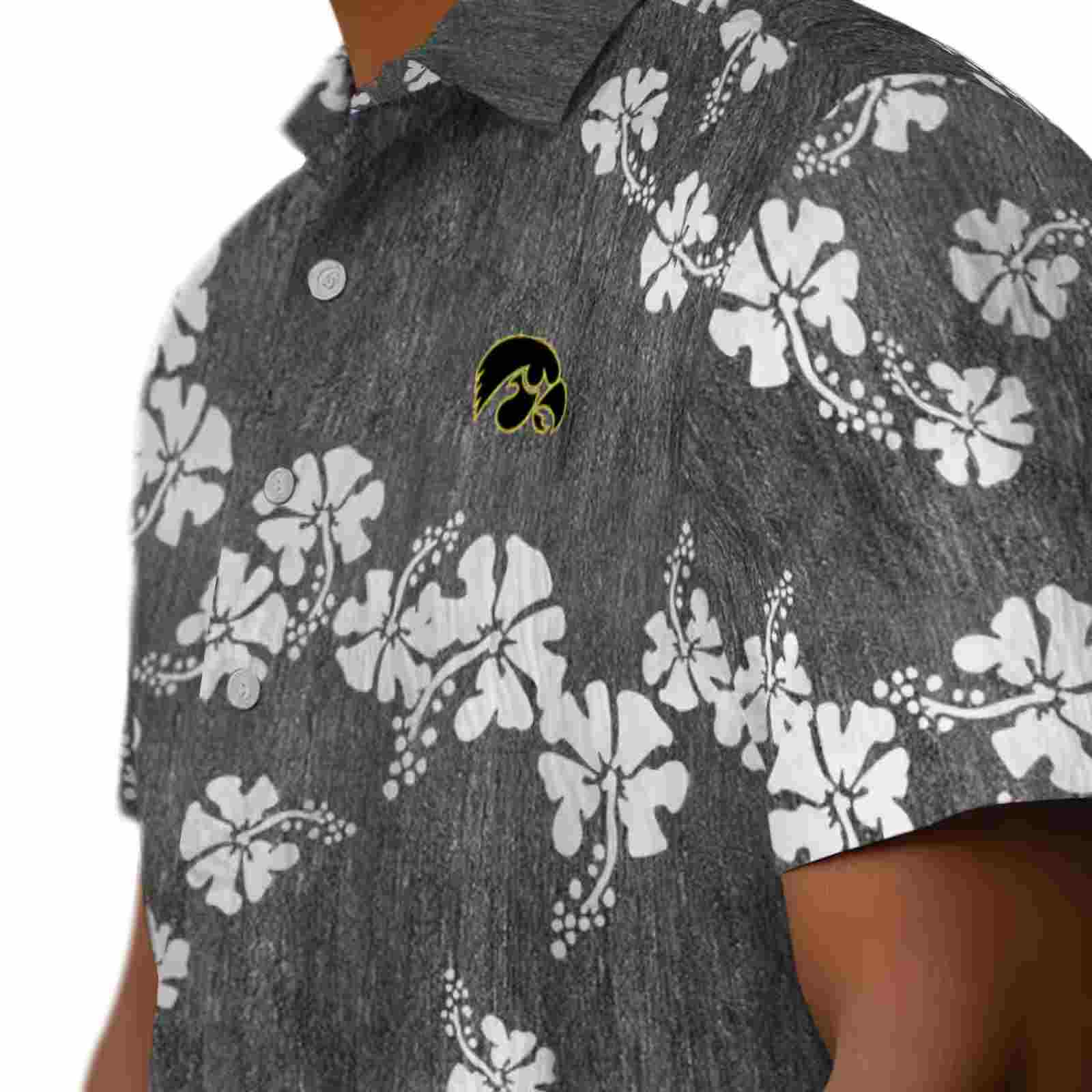 iowa hawkeyes hibiscus clusters black hawaiian shirt trendy